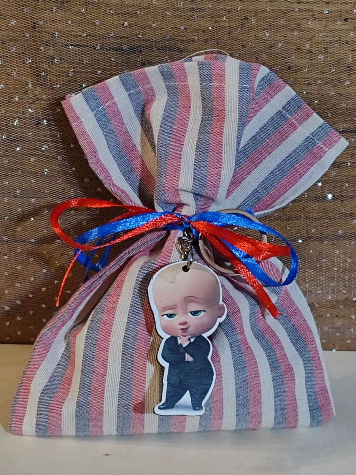 Mπομπονιερα Βαπτισης Πουγκι Ριγε Baby Boss Μπρελοκ
