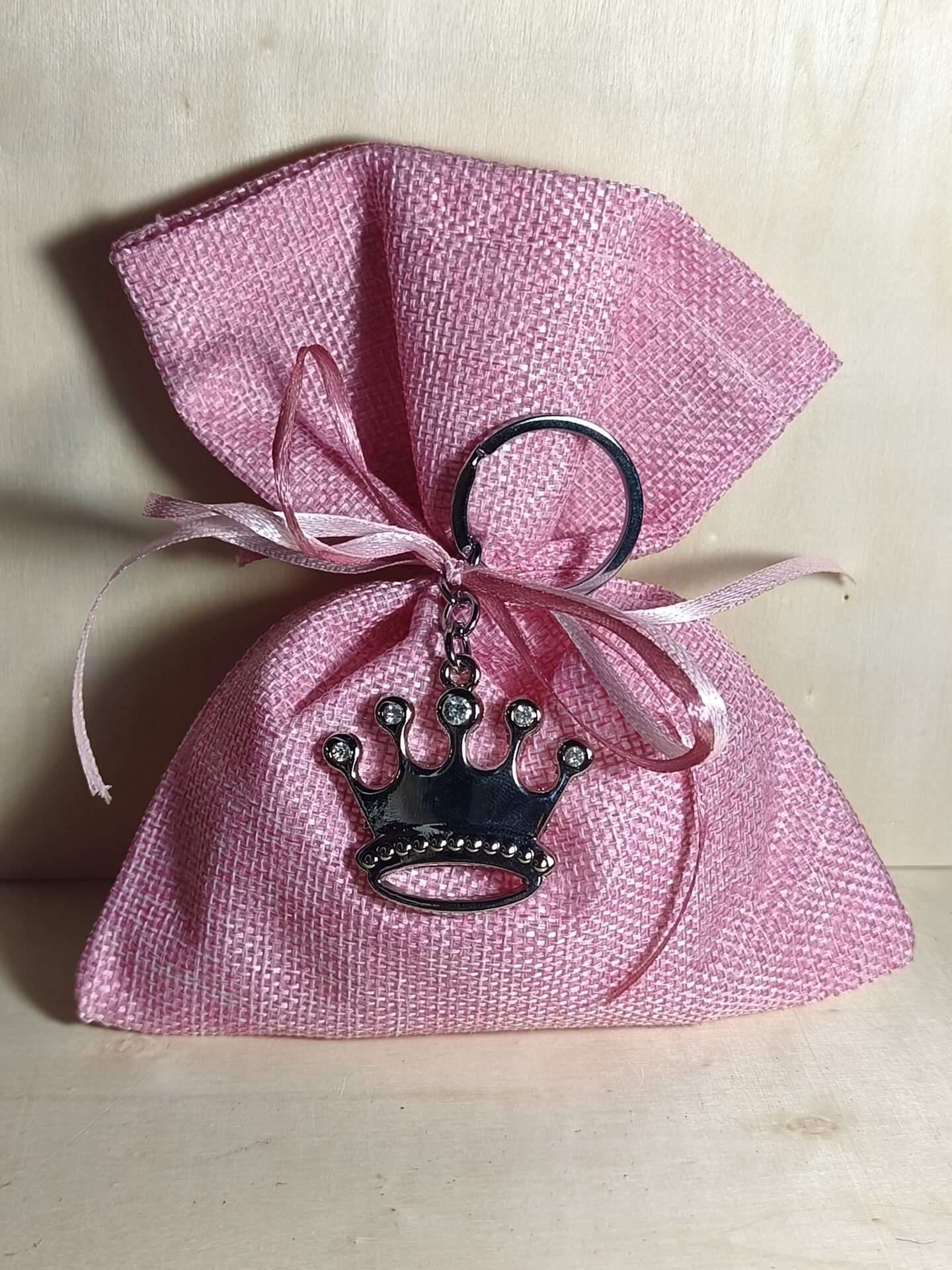 Mπομπονιερα Βαπτισης Πουγκι Καμβας+Κορωνα Μπρελοκ