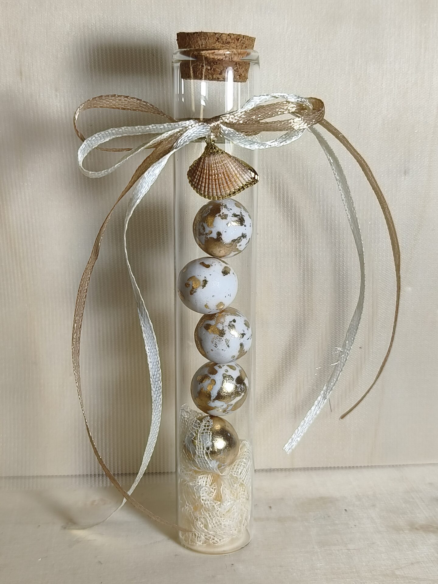 Mπομπονιερα Βαπτισης Δοκιμαστικος Σωληνας+Κοχυλι Με Δαντελα