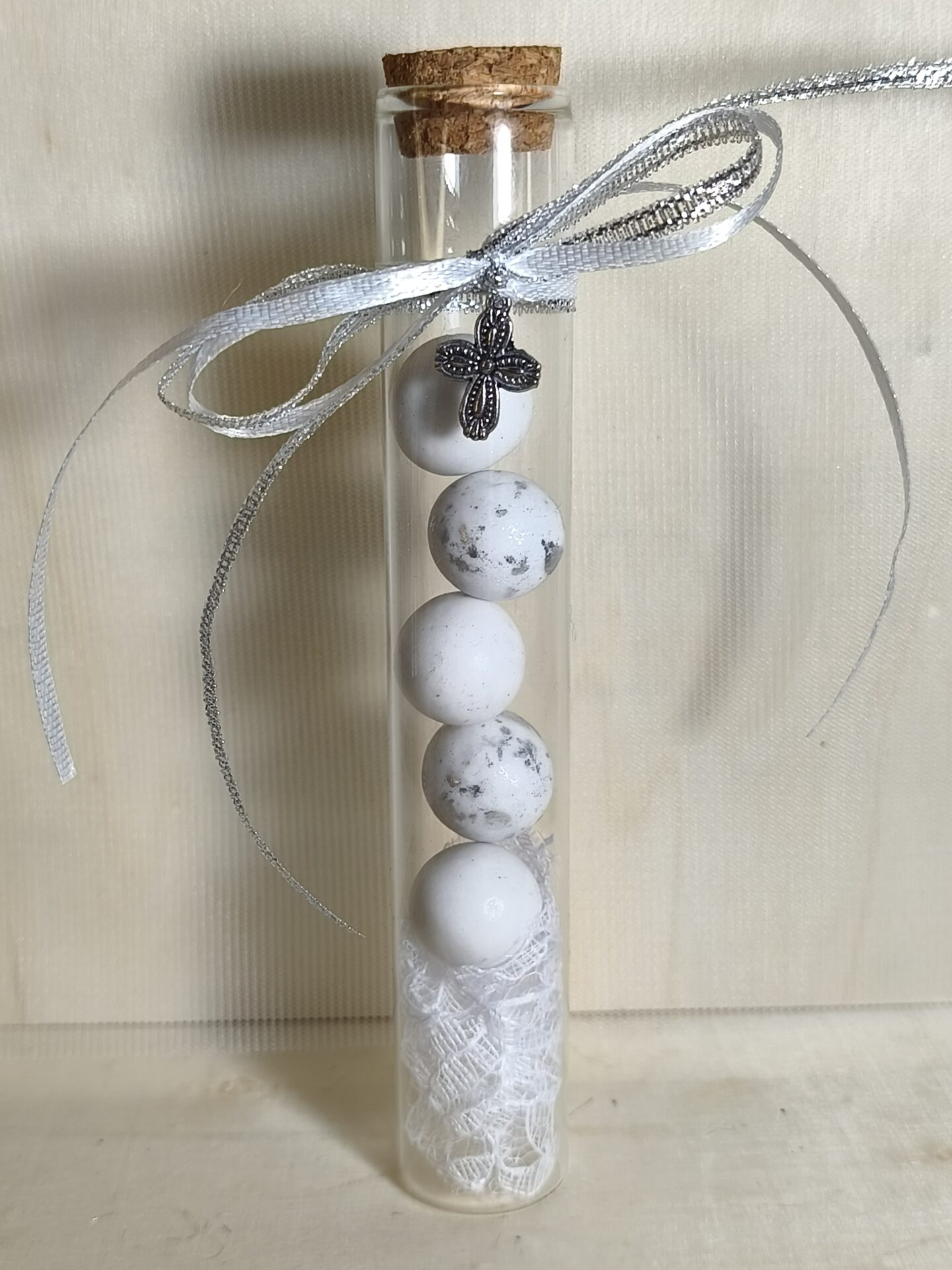 Mπομπονιερα Βαπτισης Δοκιμαστικος Σωληνας+Σταυρος Με Δαντελα