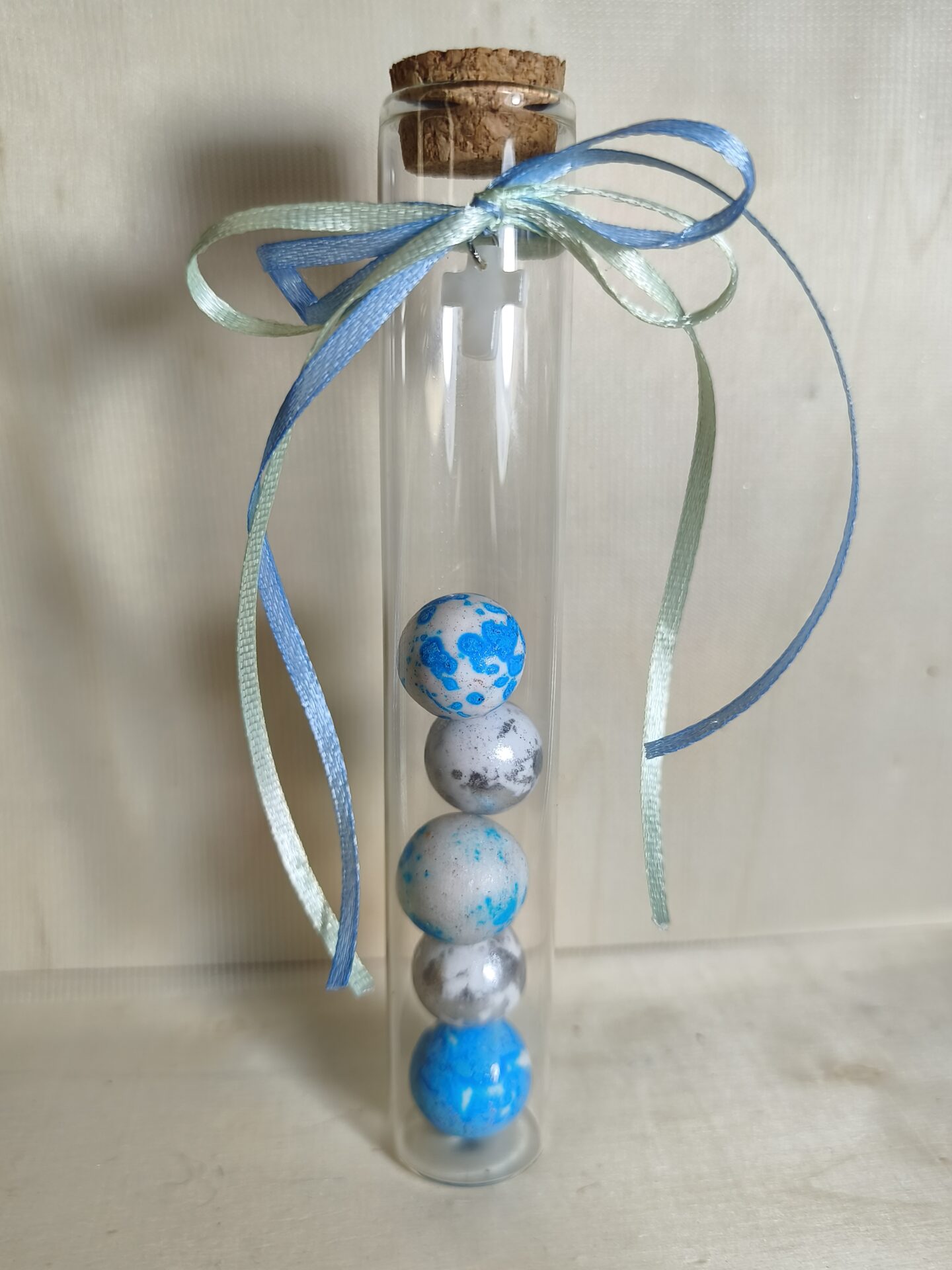 Mπομπονιερα Βαπτισης Δοκιμαστικος Σωληνας+Σταυρος Φιλντισι Εκρου