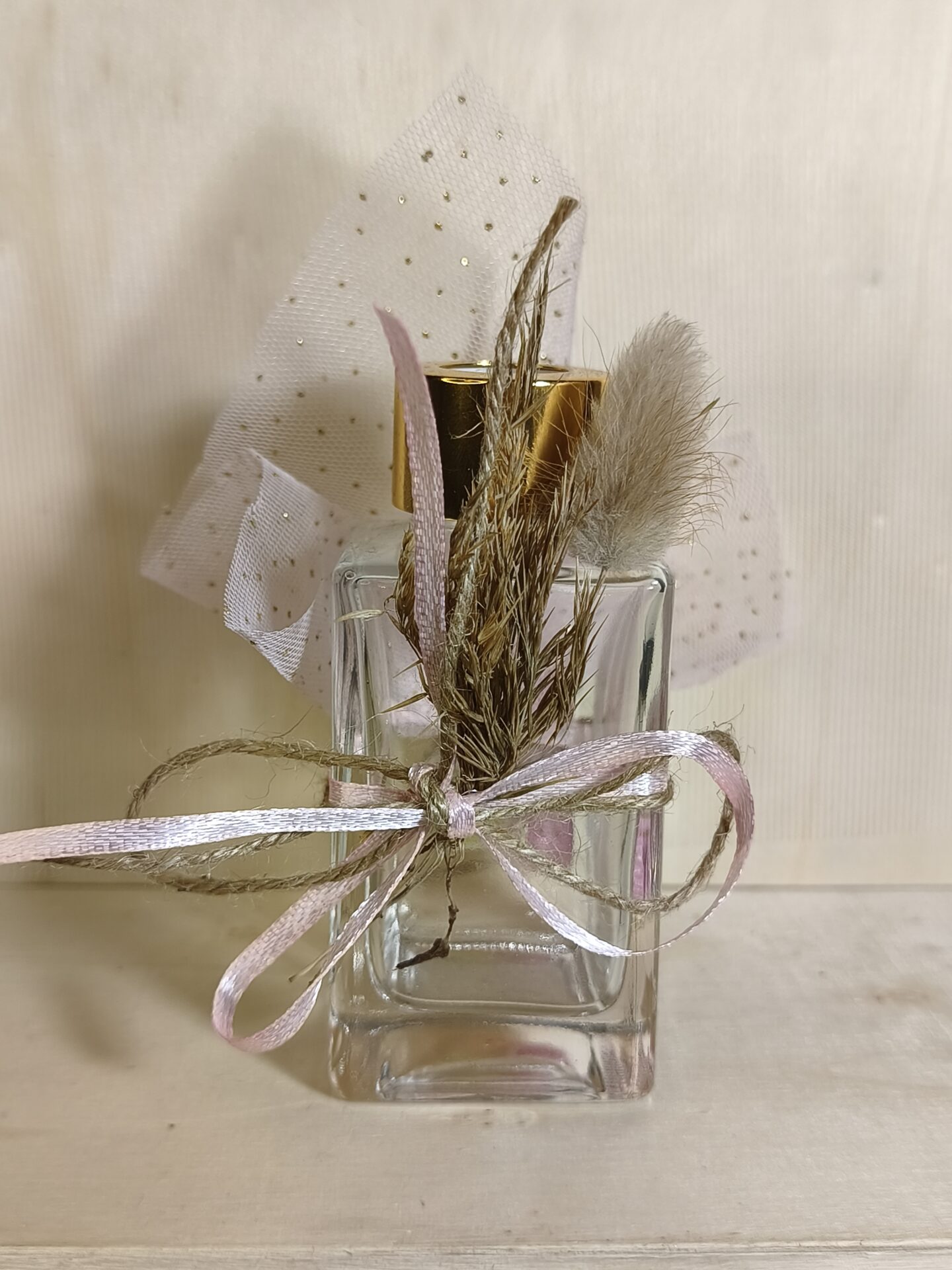 Mπομπονιερα Γαμου Αρωματικο 80ml+Αποξηραμενα+Τουλι glitter