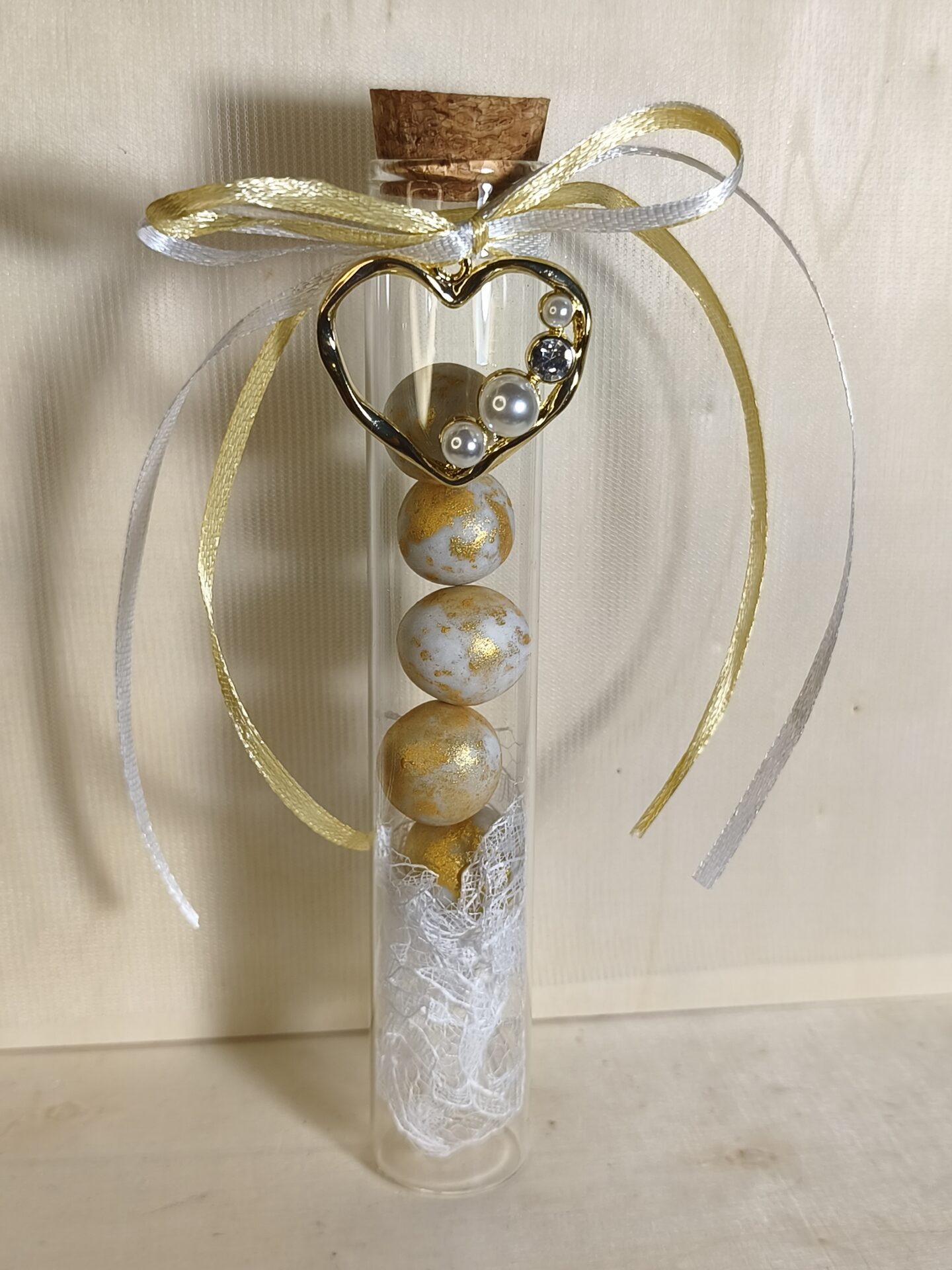 Mπομπονιερα Γαμου Δοκιμαστικος Σωληνας Καρδια Στρας Περλα κ Δαντελα