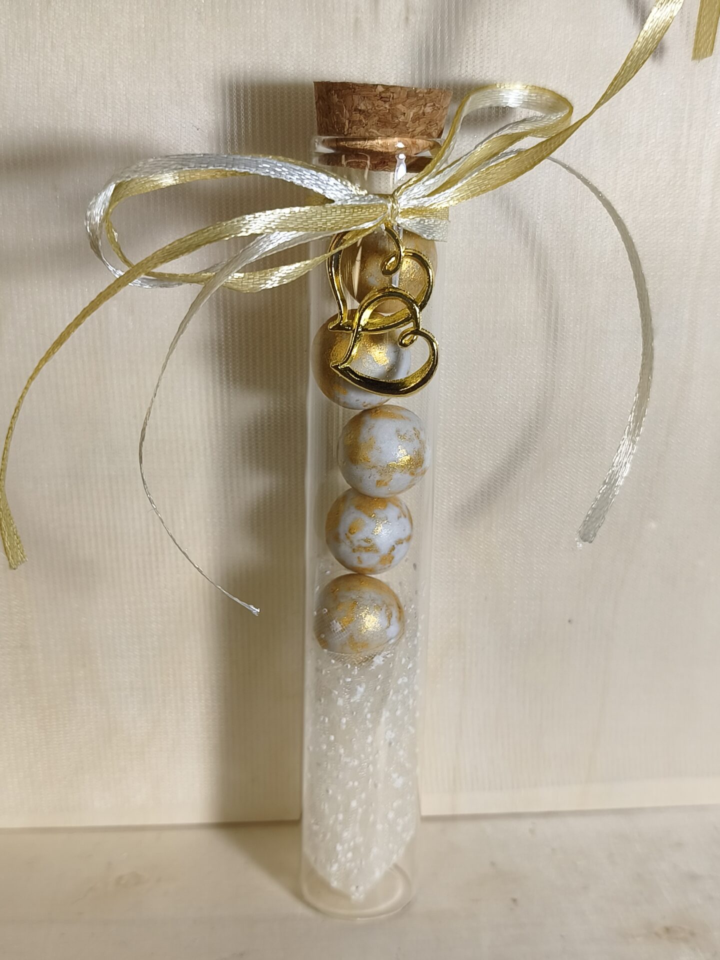 Mπομπονιερα Γαμου Δοκιμαστικος Σωληνας Διπλη Καρδια Τουλι Χιονε-Στρας