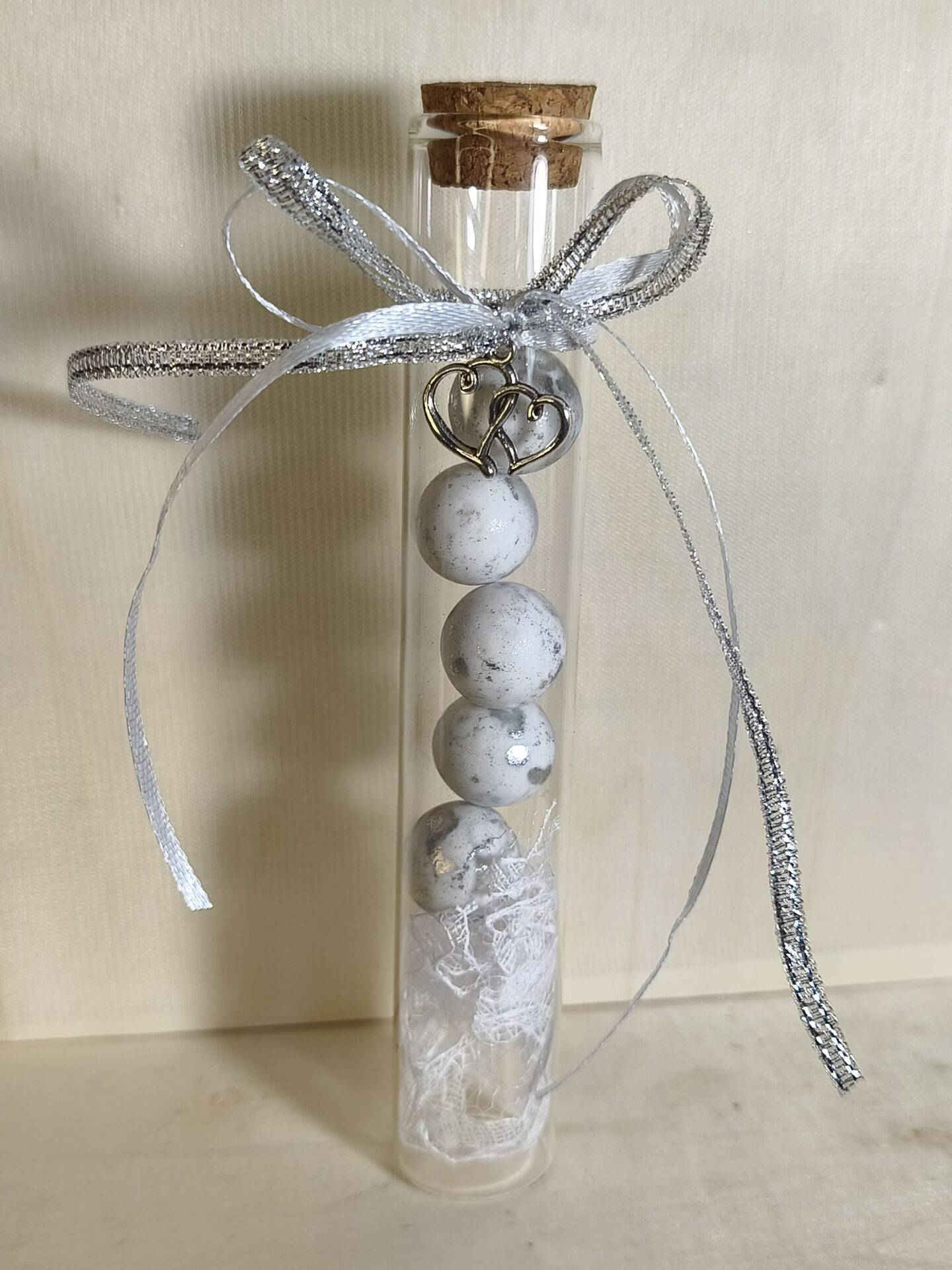 Mπομπονιερα Γαμου Δοκιμαστικος Σωληνας Καρδια Διπλη Δαντελα