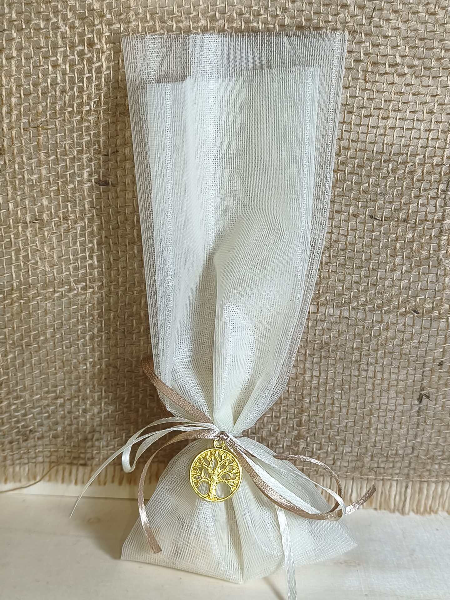 Mπομπονιερα Γαμου Τουλι Υφασμα+Δεντρο Ζωης