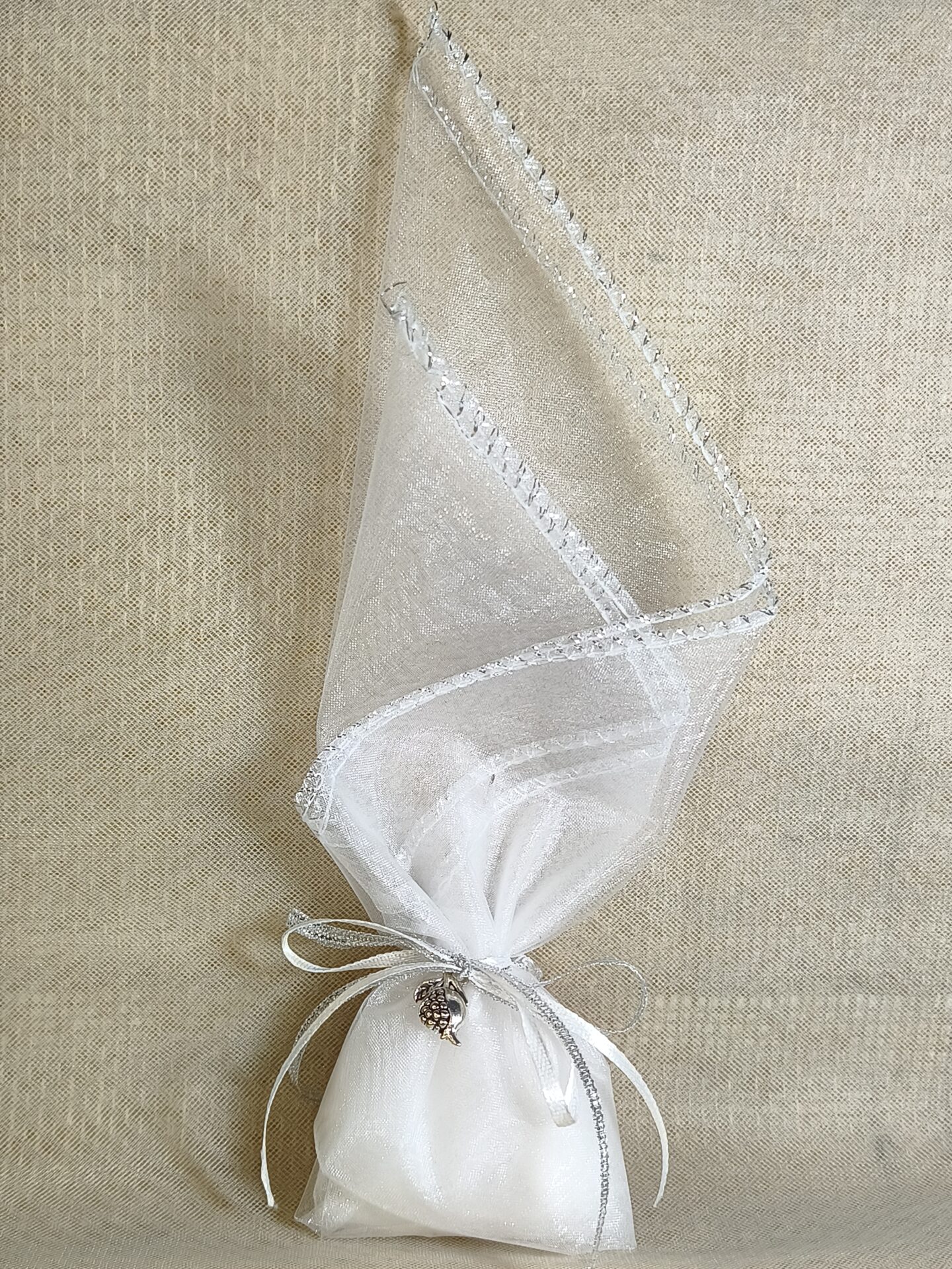 Mπομπονιερα Γαμου Μαντηλι Με Τελειωμα Ασημι+Ροδι