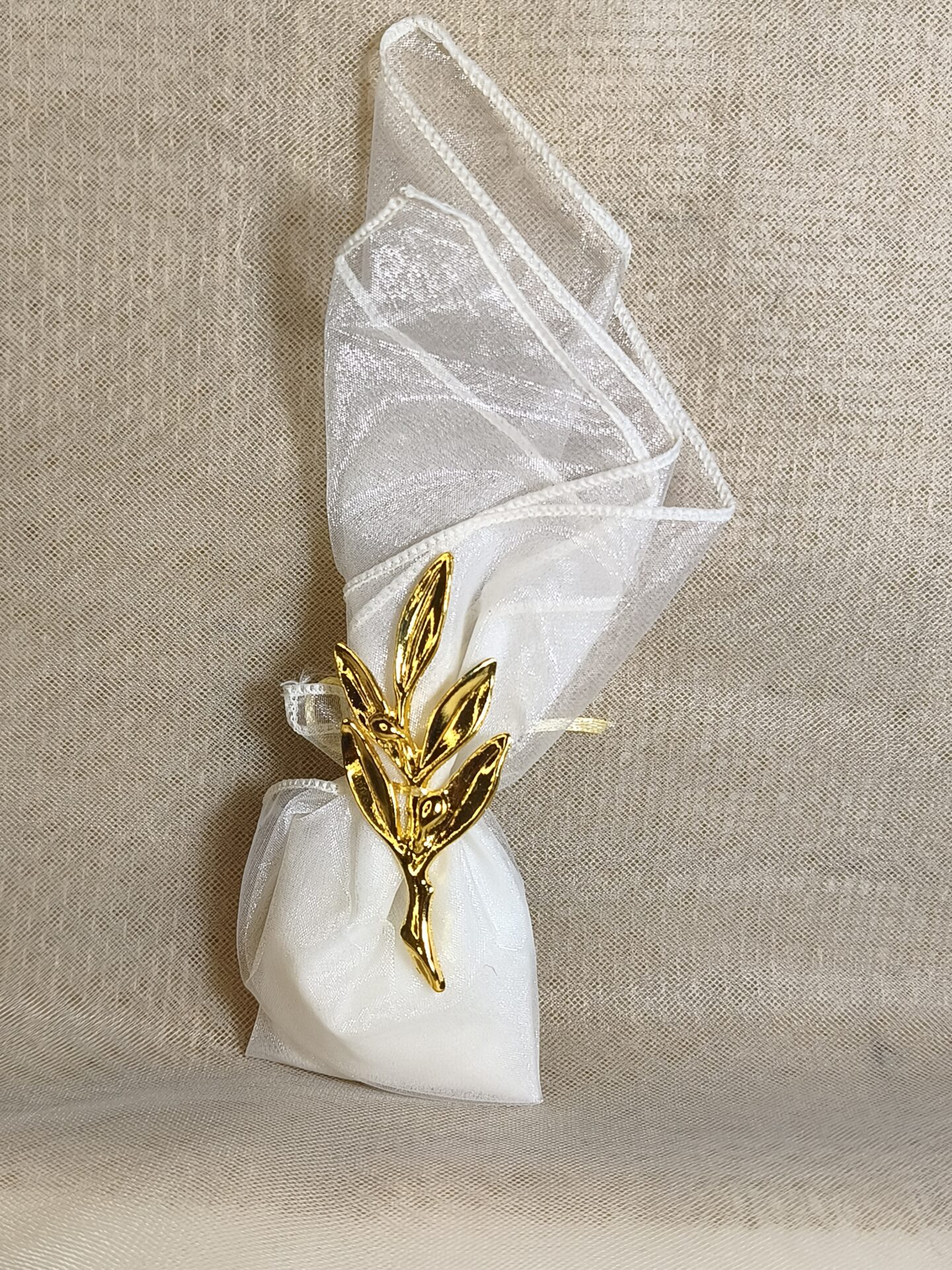 Mπομπονιερα Γαμου Μαντηλι Οργαντινα Με Τελειωμα +Κλαδι Ελιας