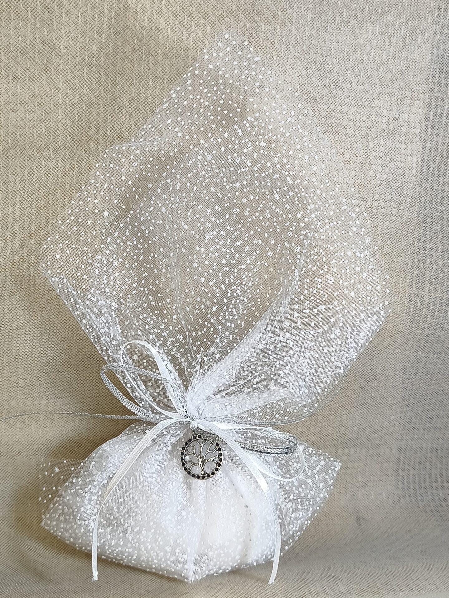 Mπομπονιερα Γαμου Τουλι Χιονε-Στρας + Δεντρο Ζωης