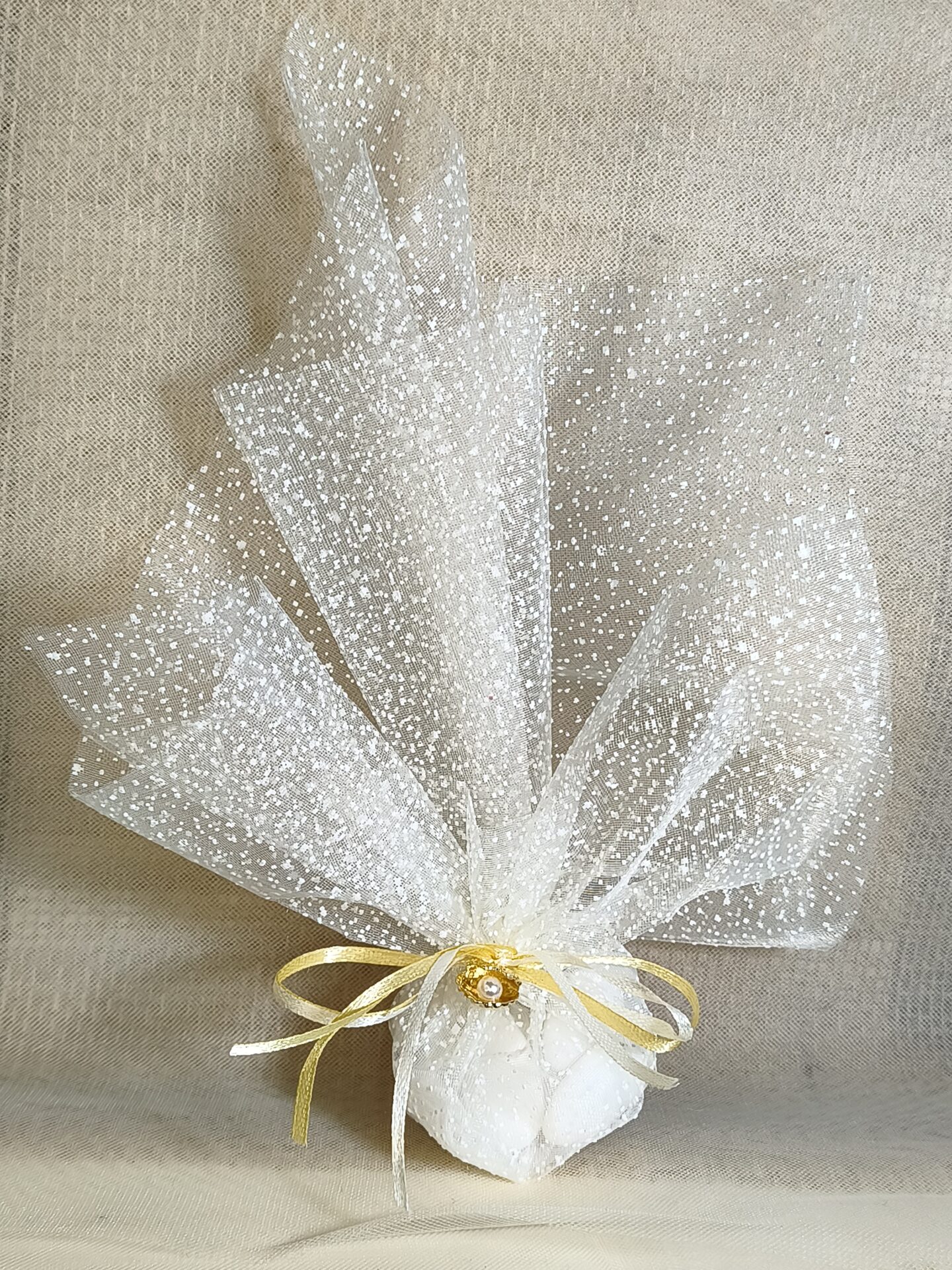 Mπομπονιερα Γαμου Τουλι Χιονε Στρας +Μαργαριταρι