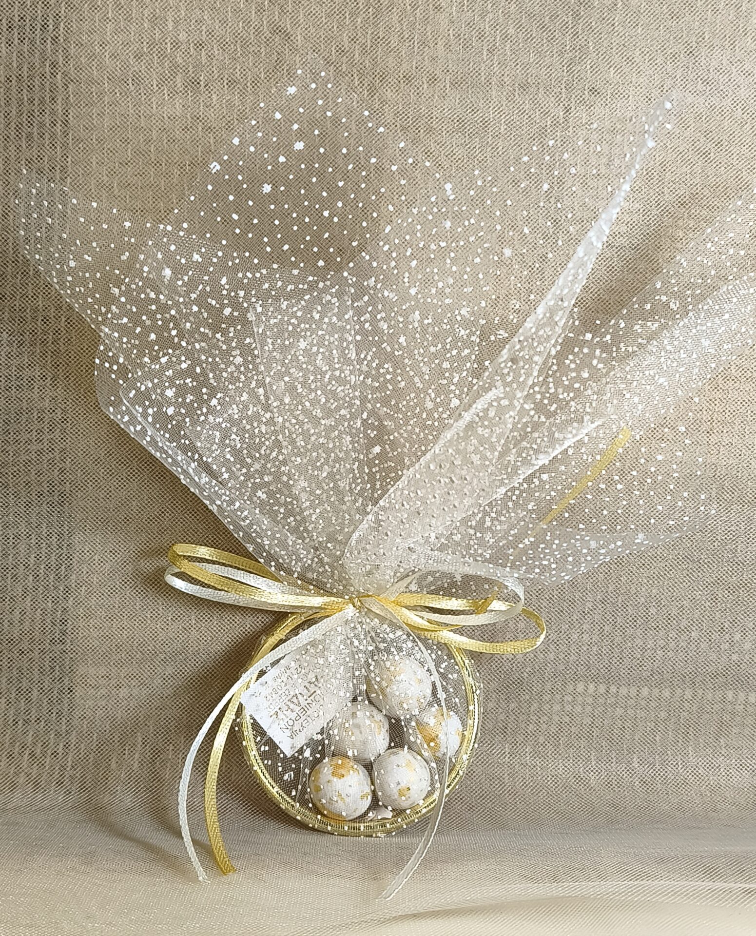 Mπομπονιερα Γαμου Κρικος+Τουλι Χιονε Στρας