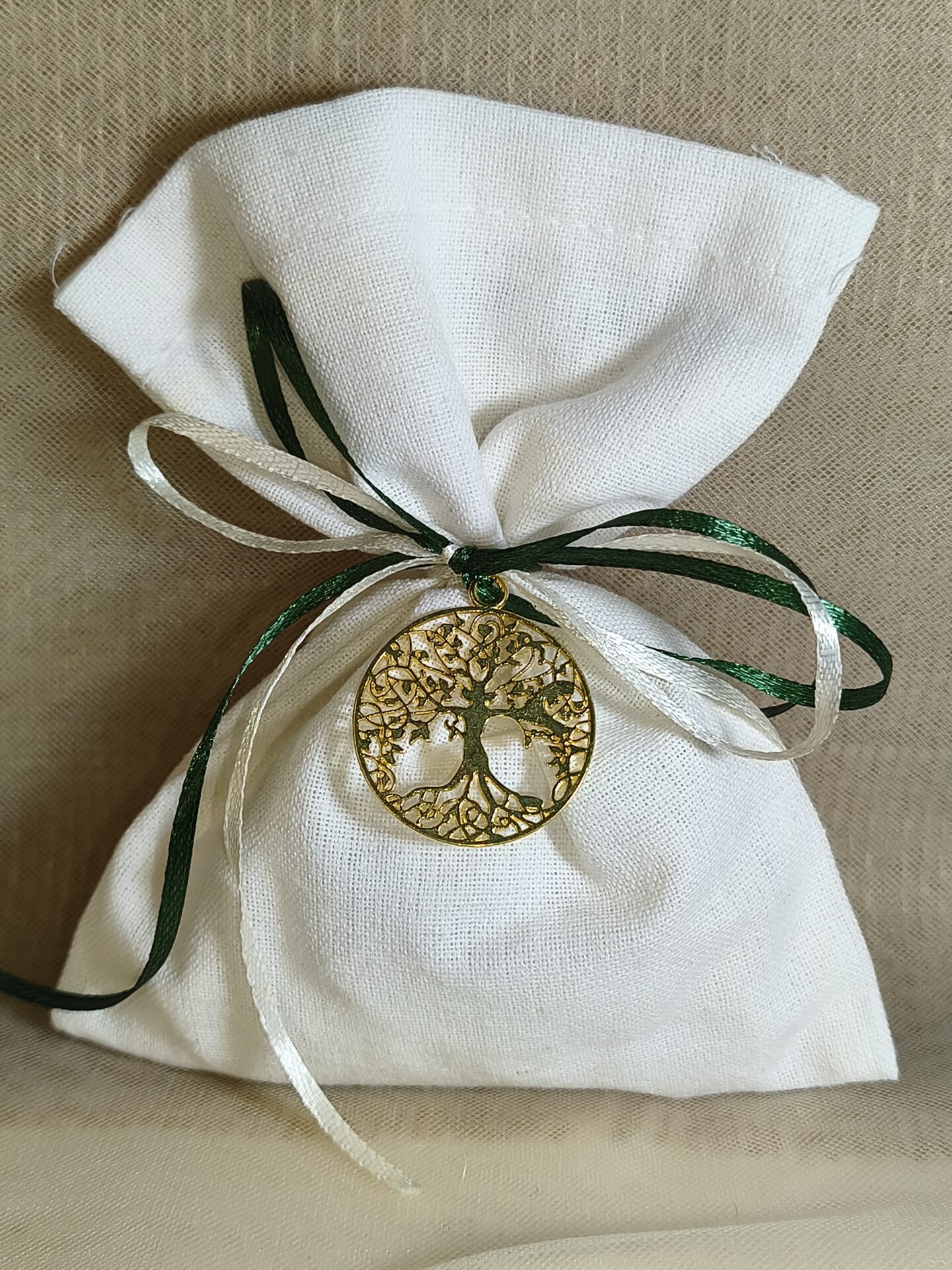 Mπομπονιερα Γαμου Πουγκι Λινο+Δεντρο Ζωης