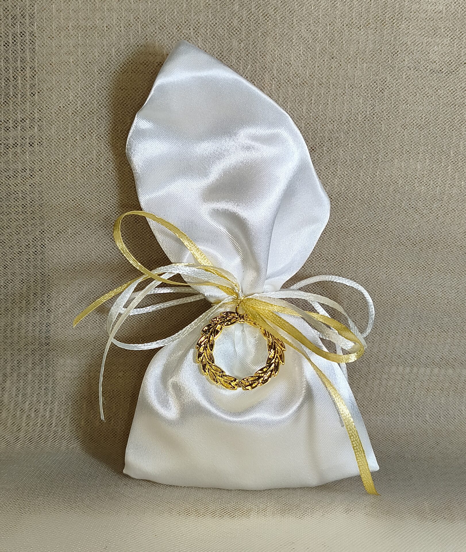 Mπομπονιερα Γαμου Πουγκι Σατεν+Στεφανι Ελιας