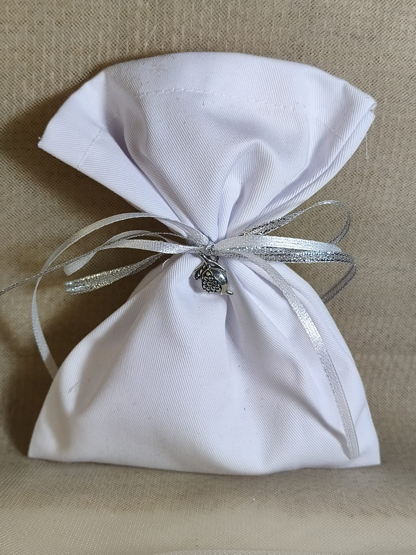 Mπομπονιερα Γαμου Πουγκι Bαμβακερο+Ροδι