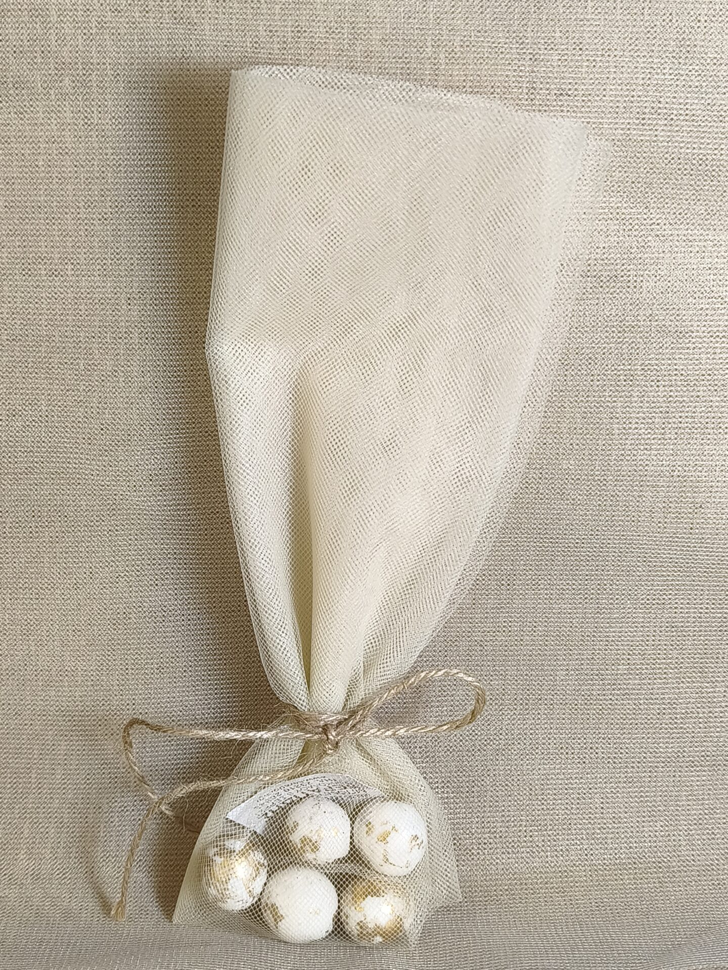 Mπομπονιερα Γαμου Τουλι Γαλλικο Μπεζ Σπαγγος