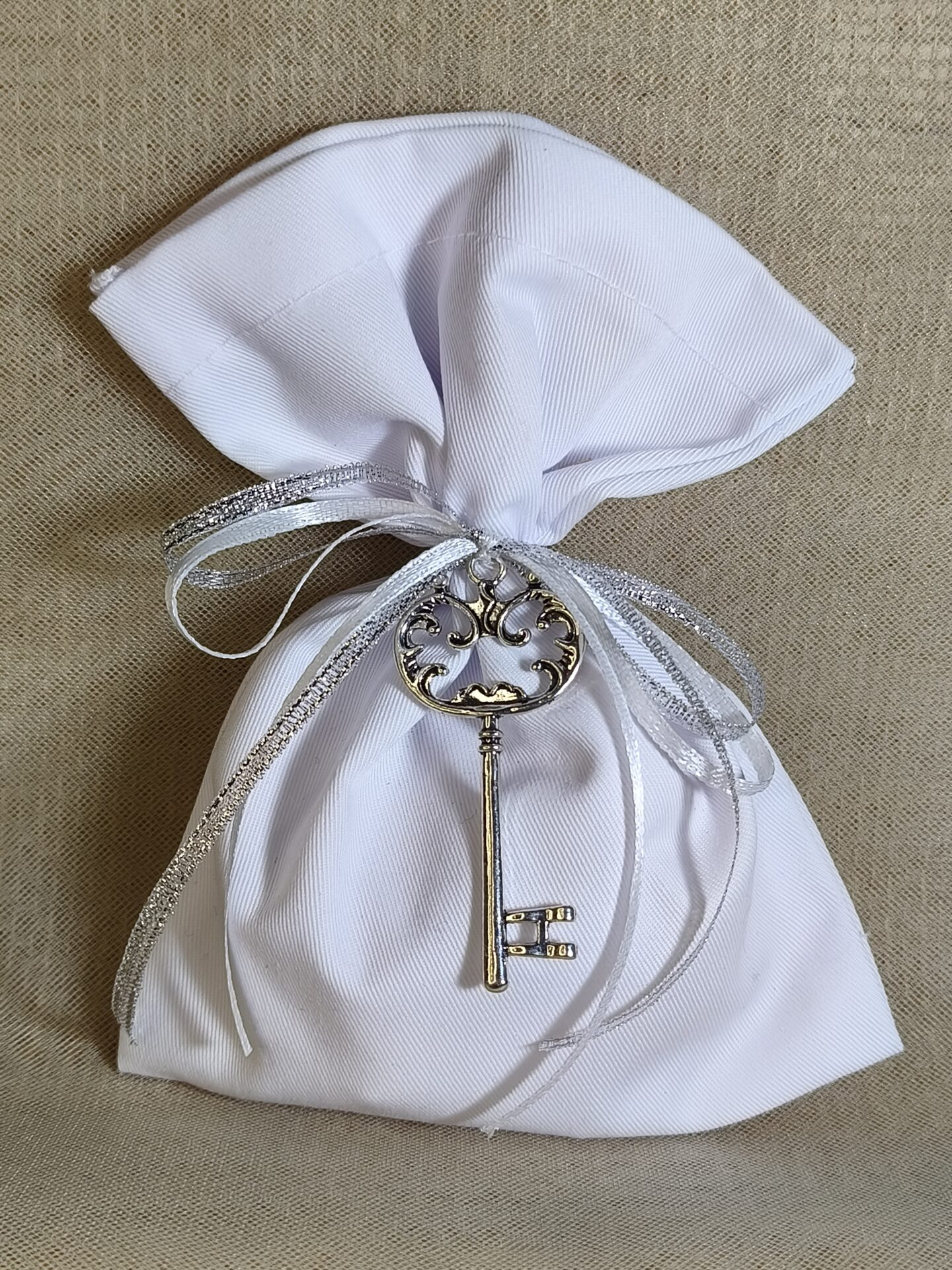 Mπομπονιερα Γαμου Πουγκι Bαμβακερο+Κλειδι