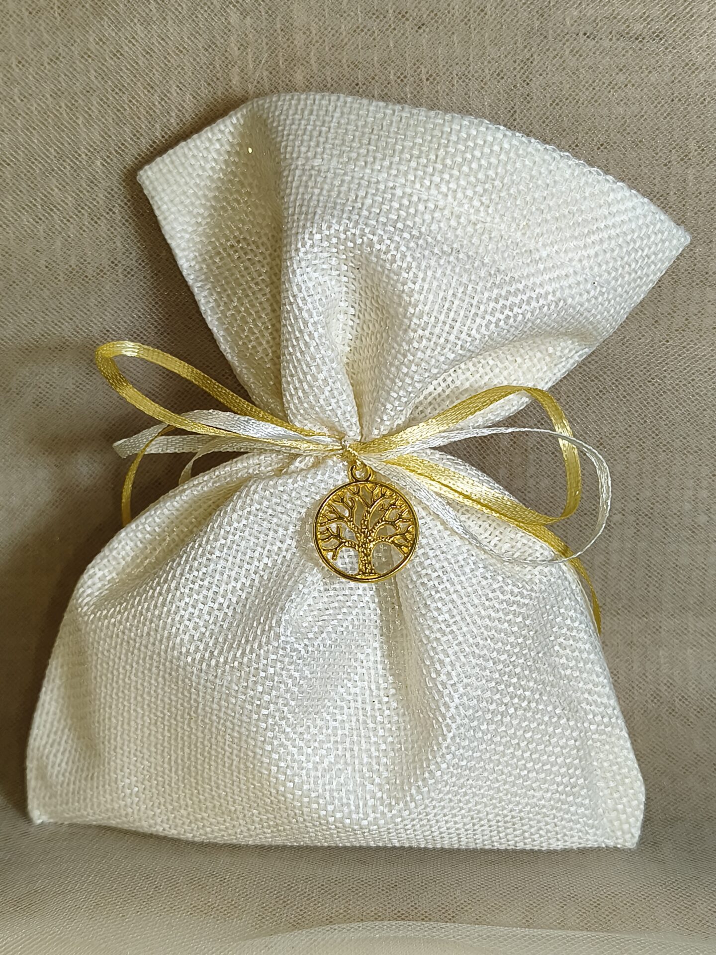 Mπομπονιερα Γαμου Πουγκι Kαμβας +Δεντρο Ζωης