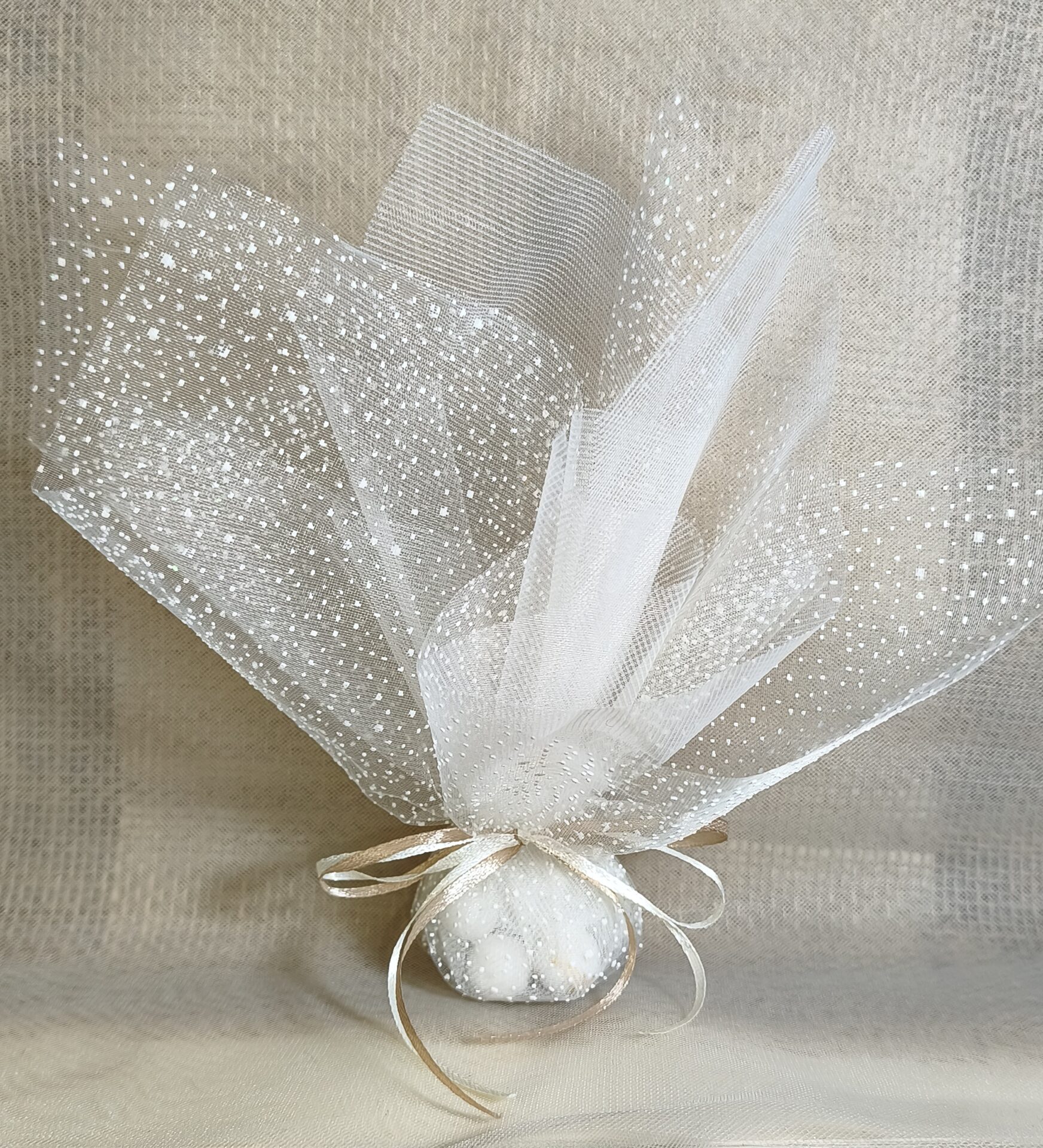 Mπομπονιερα Γαμου Τουλι Χιονε-Στρας 36cm + Τουλι Οργαντζα