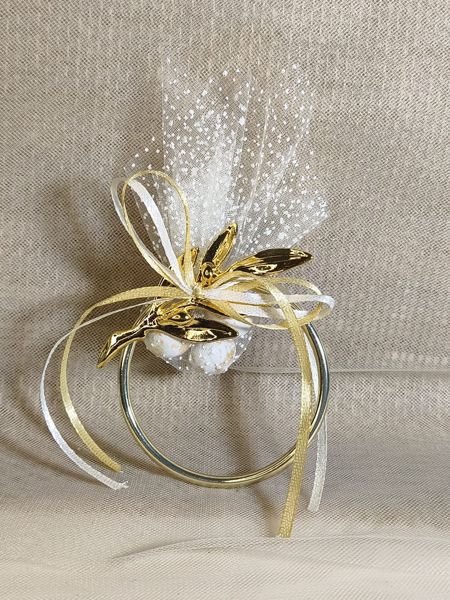 Mπομπονιερα Γαμου Κρικος+Κλαδι Ελιας+Τουλι Χιονε Στρας