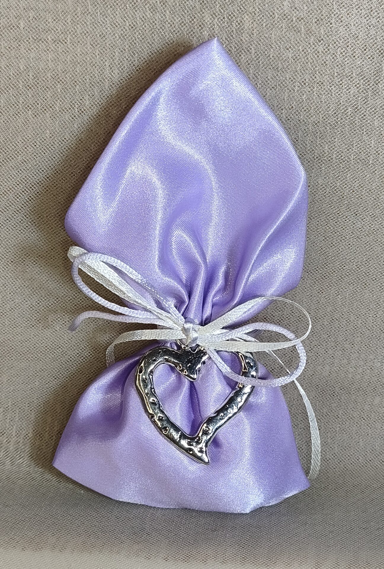 Mπομπονιερα Γαμου Πουγκι Σατεν+Καρδια