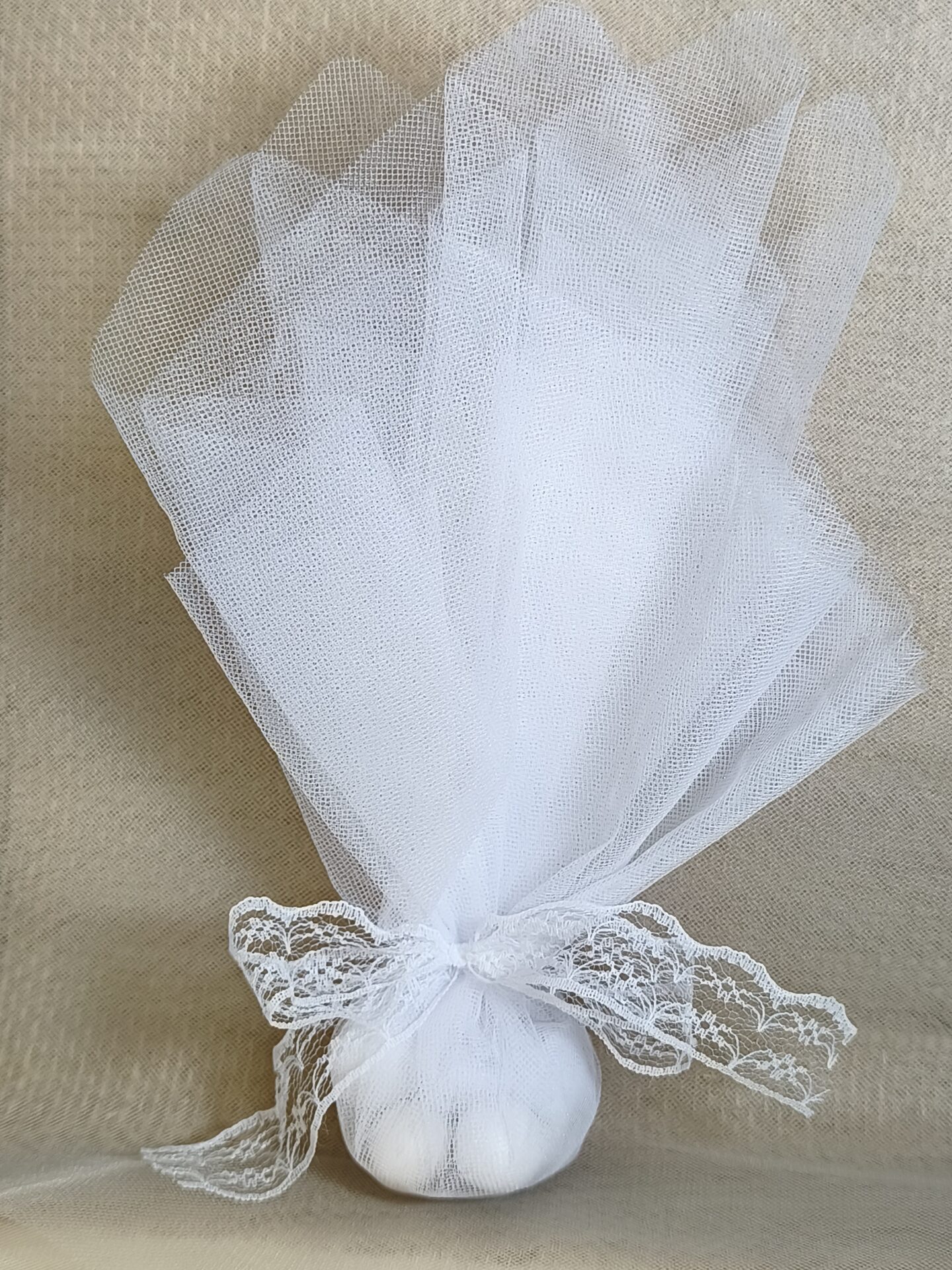 Mπομπονιερα Γαμου Τουλι Διπλο Γαλλικο+Δαντελα