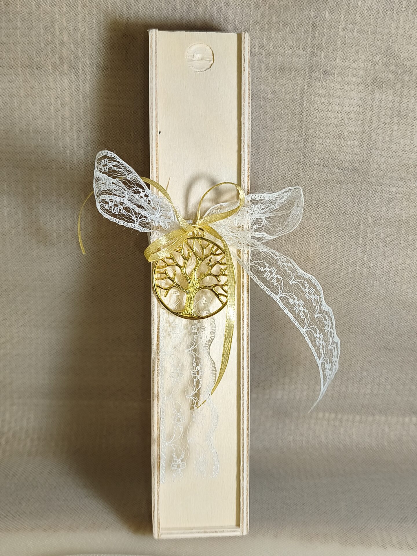 Mπομπονιερα Βαπτισης Kουτακι Σε Φυσικο+Δεντρο Ζωης Με Δαντελα