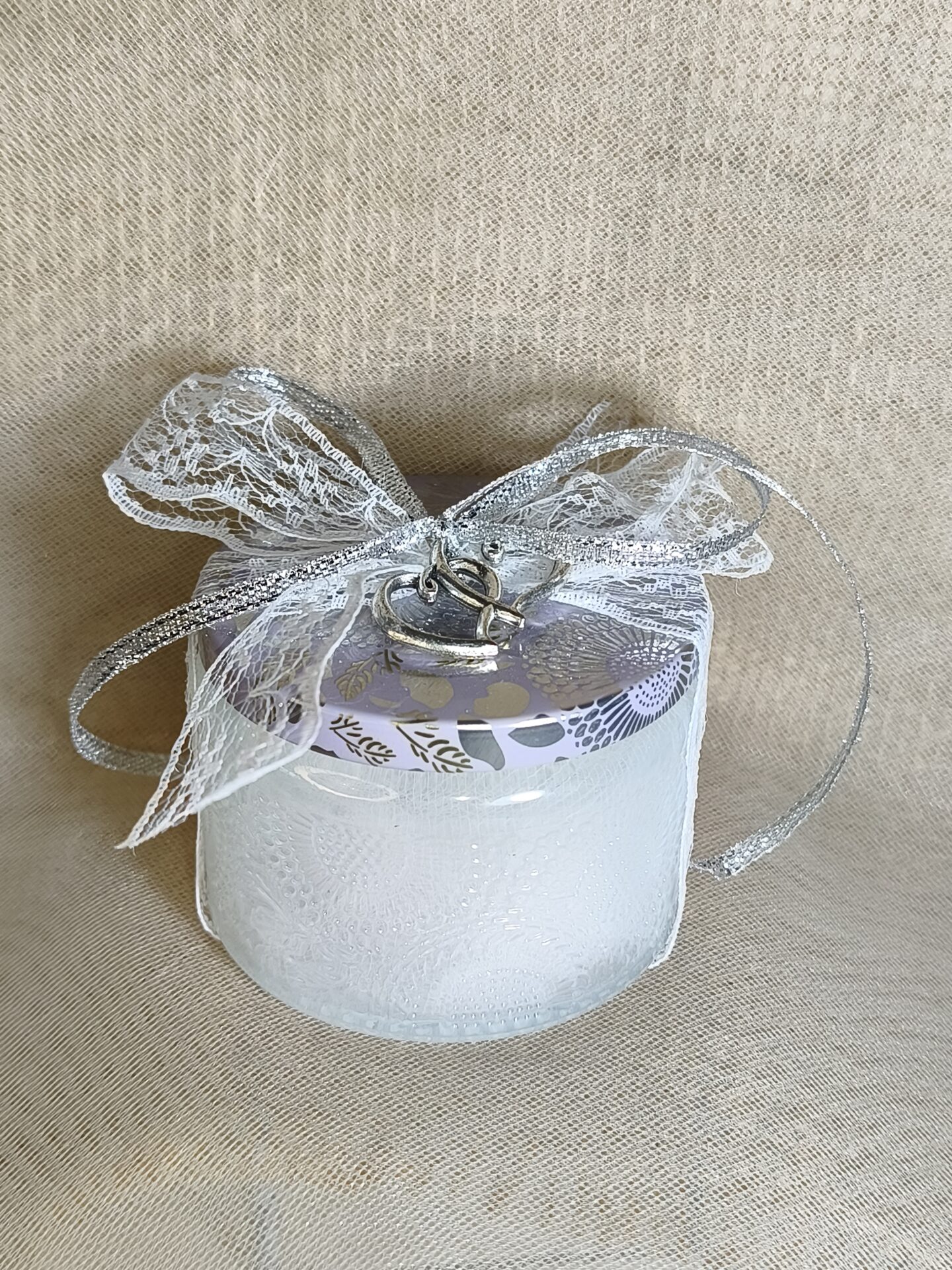 Mπομπονιερα Βαπτισης Βαζακι+Διπλη Καρδια Με Δαντελα