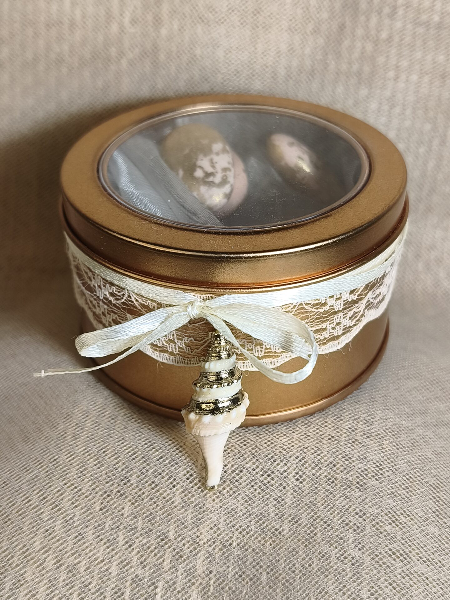 Mπομπονιερα Γαμου Κουτακι+Κοχυλι Με Δαντελα