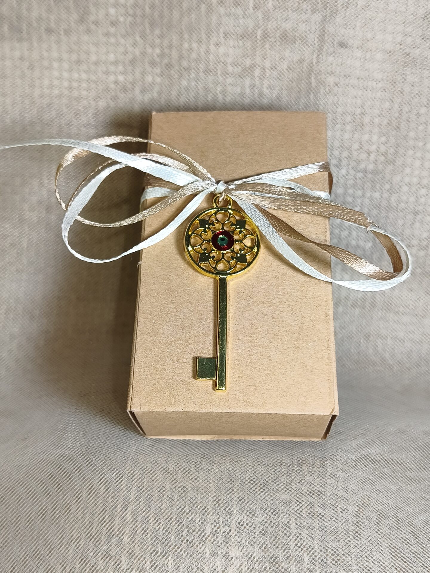 Mπομπονιερα Γαμου Κουτακι Craft +Κλειδι Με Ματακι