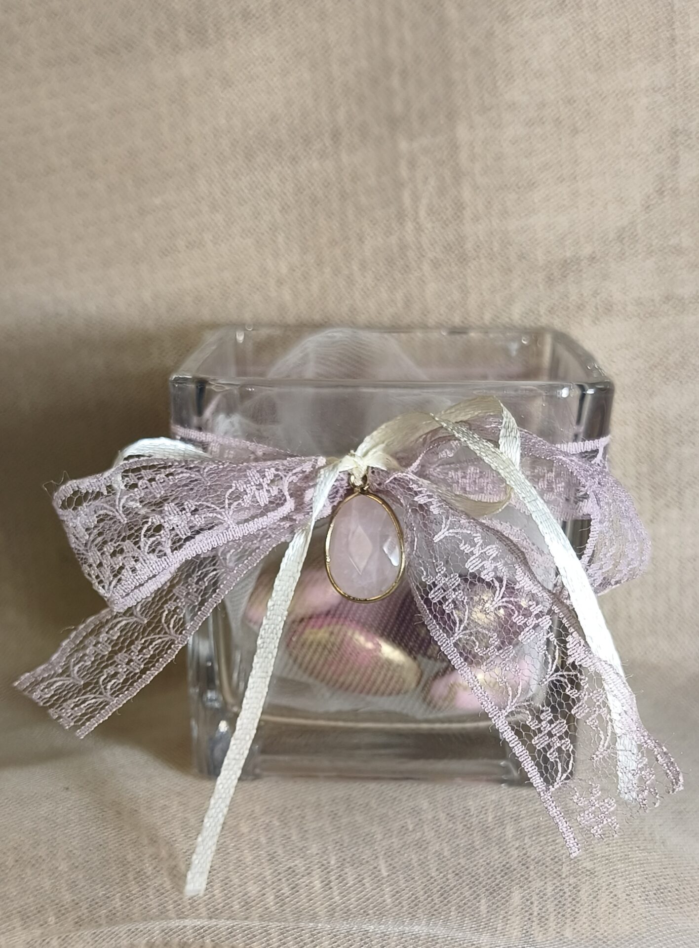 Mπομπονιερα Γαμου Κηροπηγιο+Φεγγαροπετρα Με Δαντελα