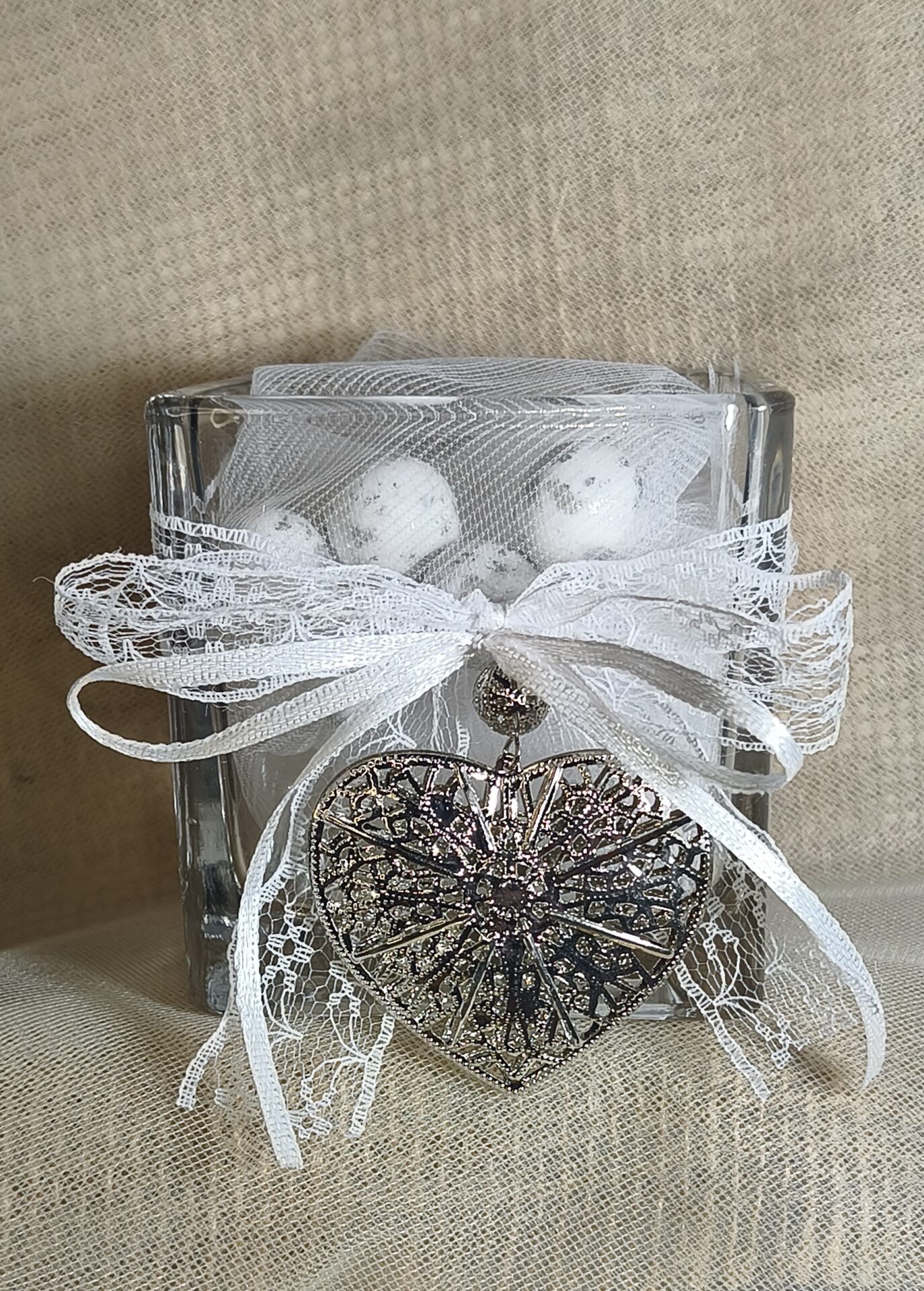 Mπομπονιερα Γαμου Κηροπηγιο+Καρδια