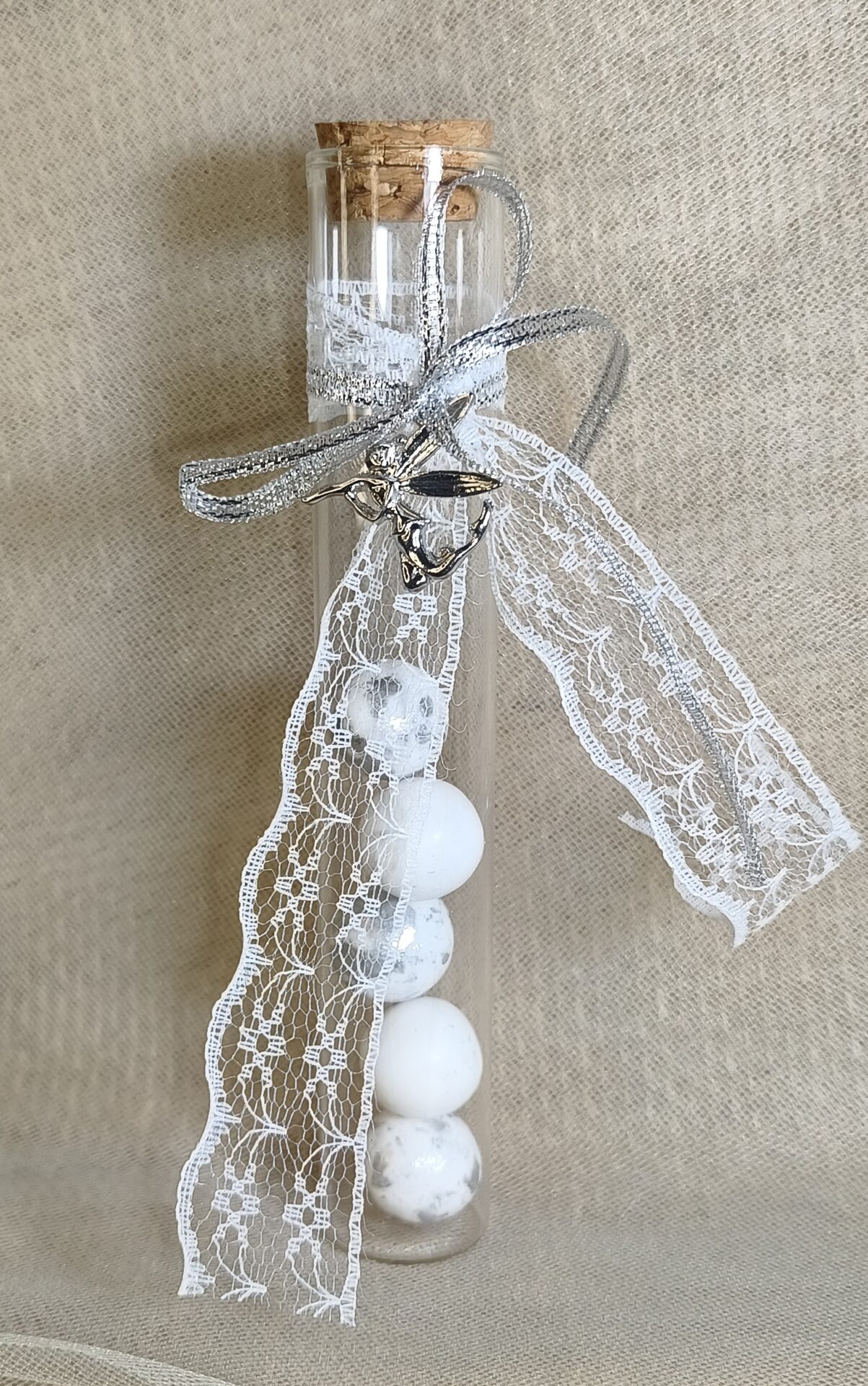 Mπομπονιερα Βαπτισης Δοκιμαστικος Σωληνας+Νεραιδα Με Δαντελα