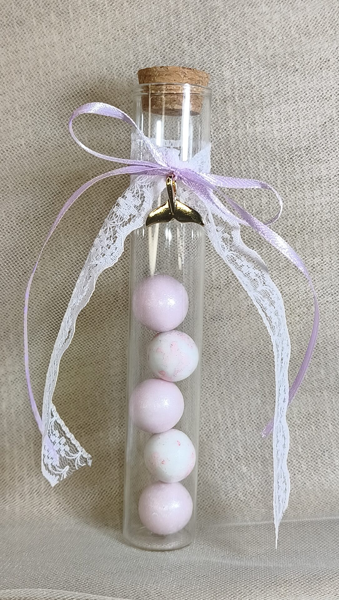 Mπομπονιερα Βαπτισης Δοκιμαστικος Σωληνας+Ουρα Γοργονας Χρυση Με Δαντελα