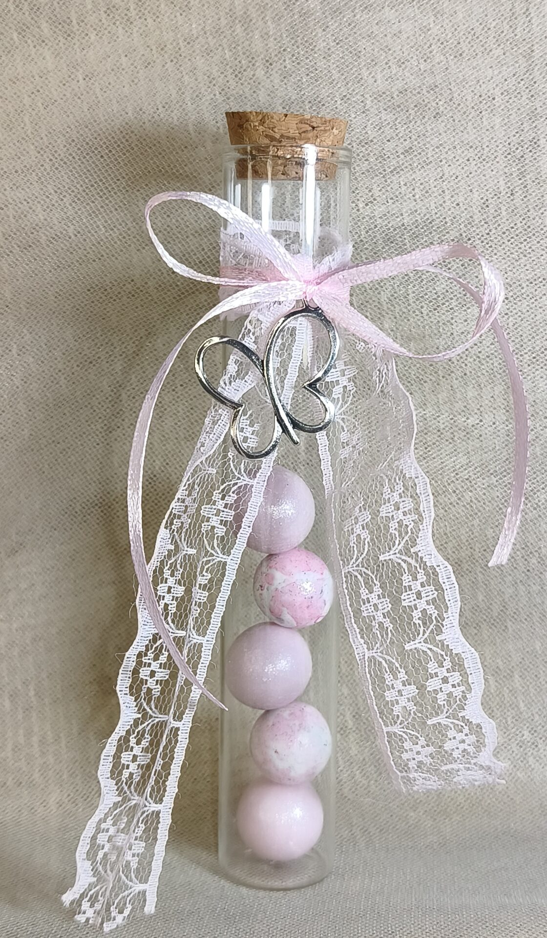 Mπομπονιερα Βαπτισης Δοκιμαστικος Σωληνας+Πεταλουδα Με Δαντελα