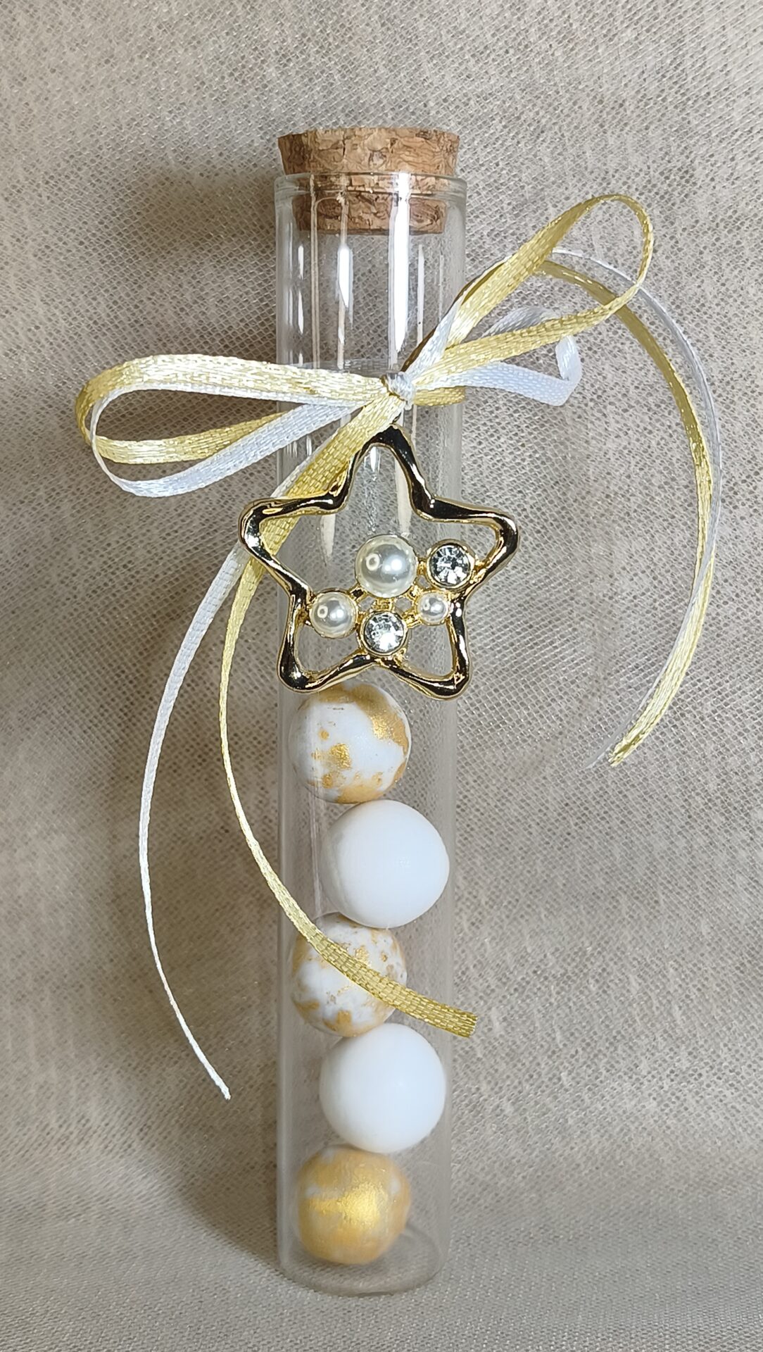 Mπομπονιερα Βαπτισης Δοκιμαστικος Σωληνας+Αστερι Με Περλα Κ Στρας