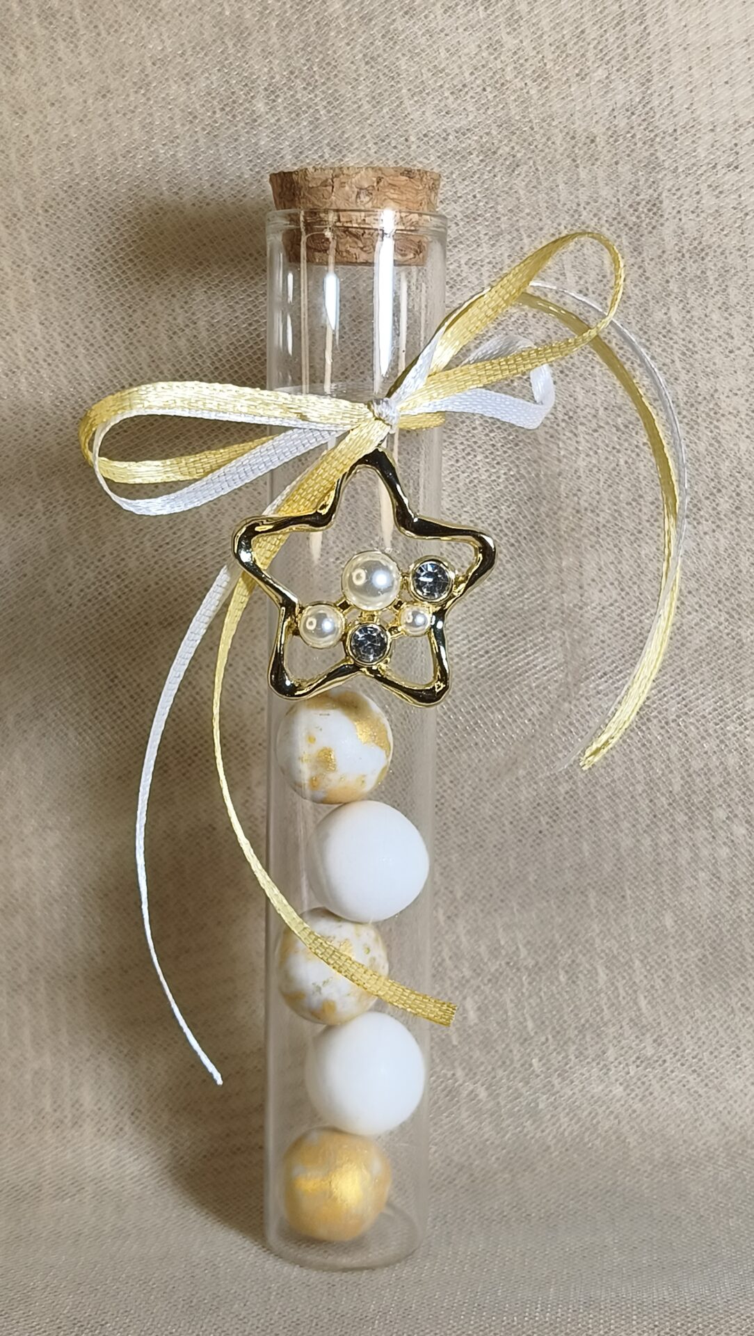 Mπομπονιερα Βαπτισης Δοκιμαστικος Σωληνας+Αστερι Με Περλα Κ Στρας