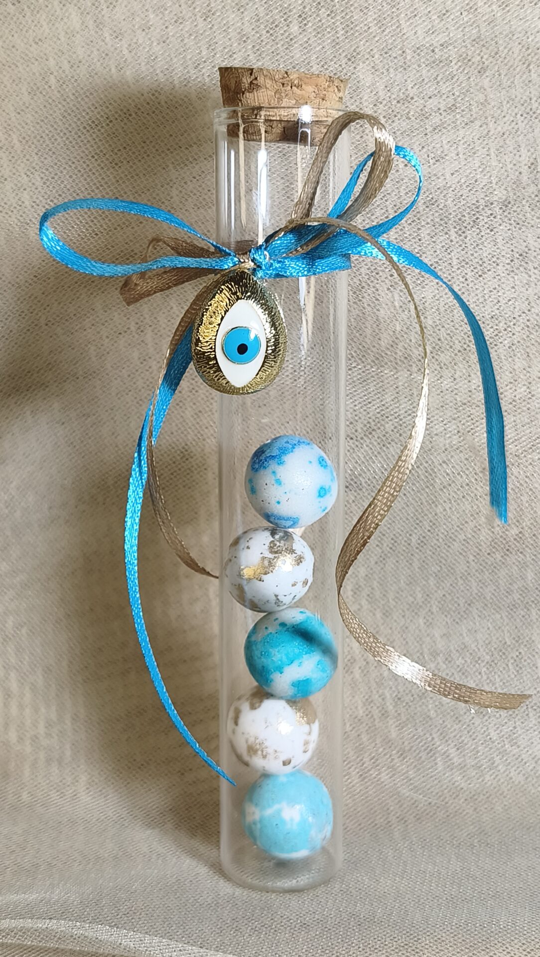 Mπομπονιερα Βαπτισης Δοκιμαστικος Σωληνας+Ματακι Σιελ