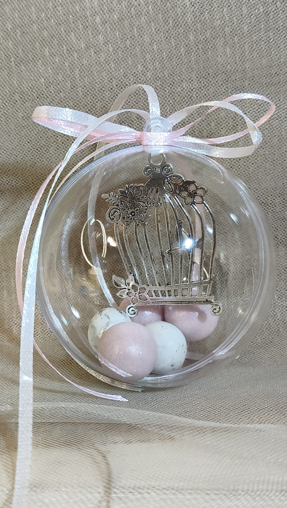 Μπομπονιερα Γαμου Μπαλα Plexiglass+Κλουβακι