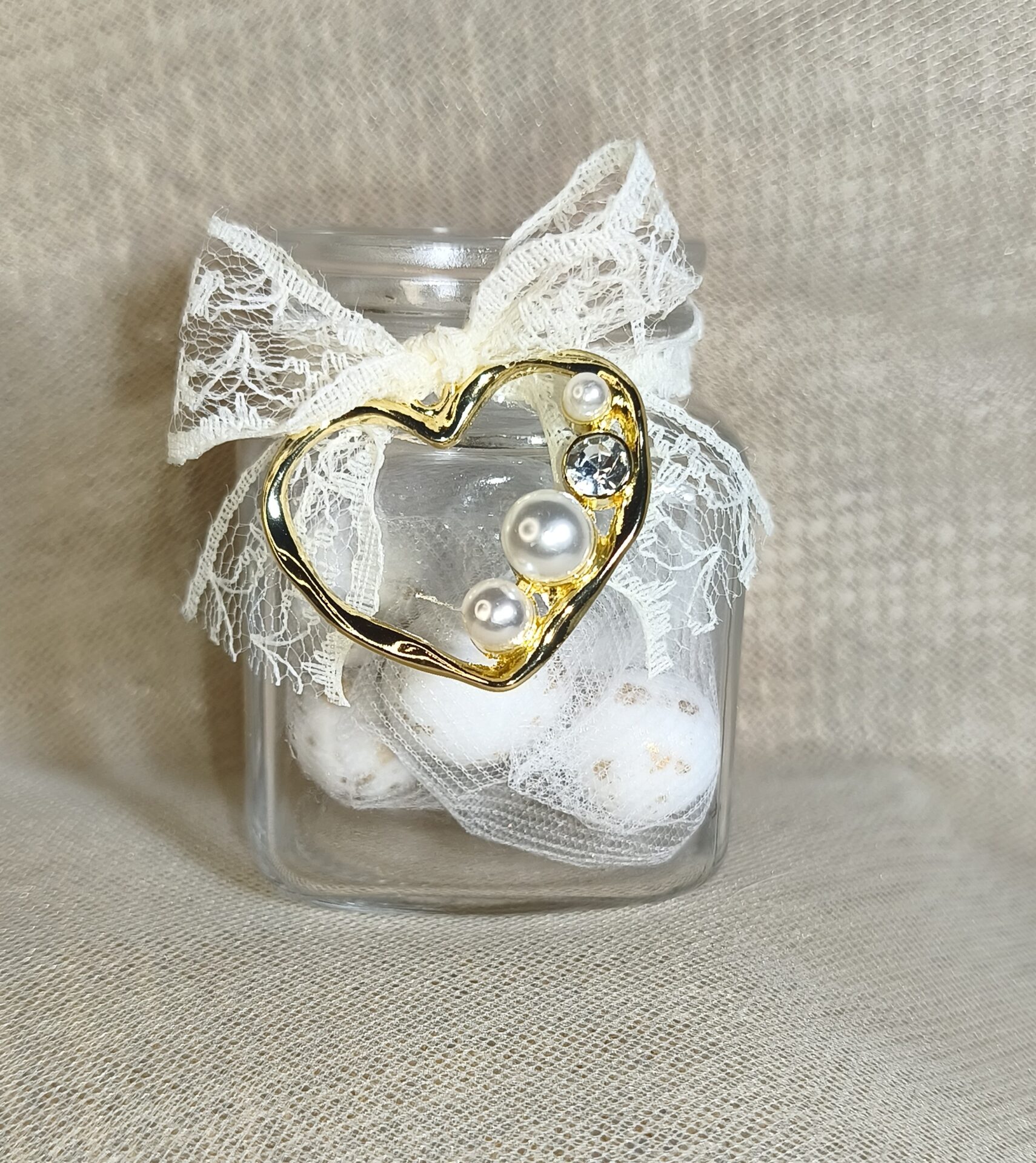 Mπομπονιερα Γαμου Βαζακι+Καρδια Με Περλα Στρας