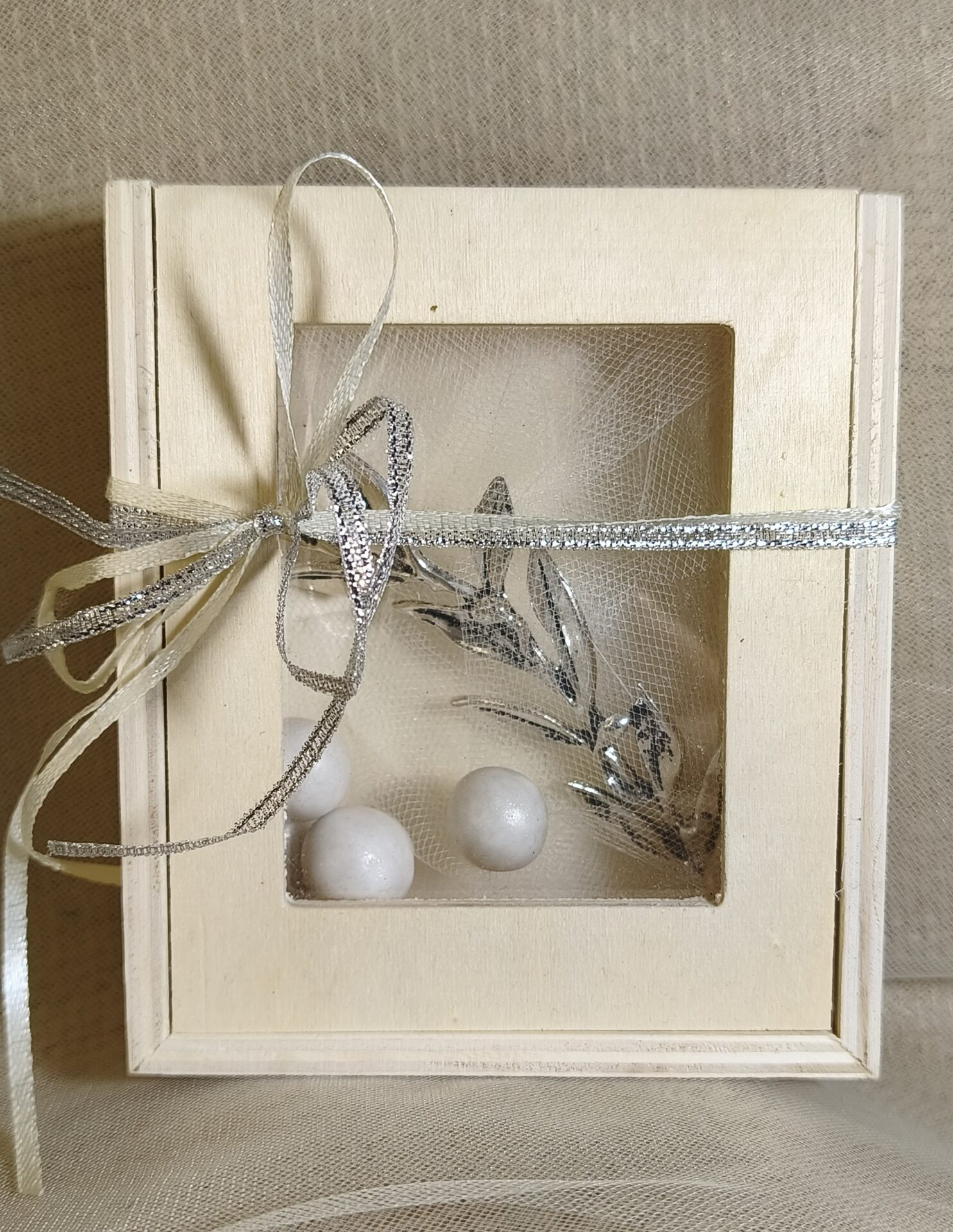 Mπομπονιερα Γαμου Kουτακι Σε Φυσικο Προσκλητηριου+Κλαδι Ελιας