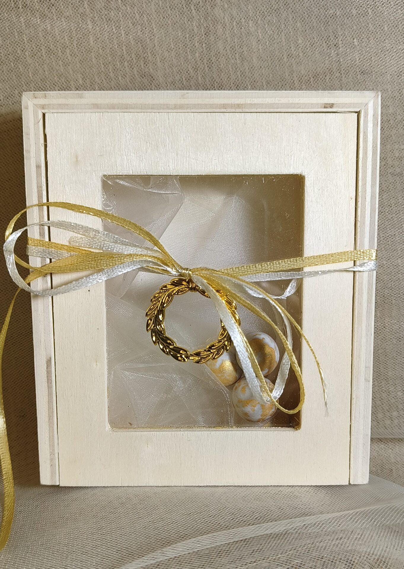 Mπομπονιερα Γαμου Kουτακι Σε Φυσικο Προσκλητηριου+Στεφανι Ελιας