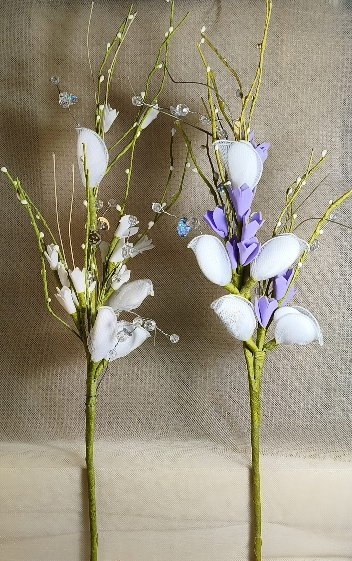 Mπομπονιερα Γαμου Λουλουδι Λευκο-Λιλα