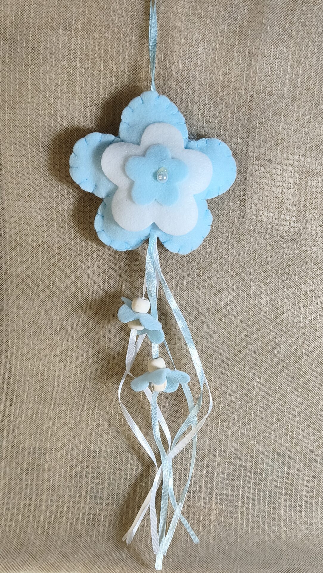 Mπομπονιερα Βαπτισης Λουλουδι Σιελ Με Περλα Κρεμαστο