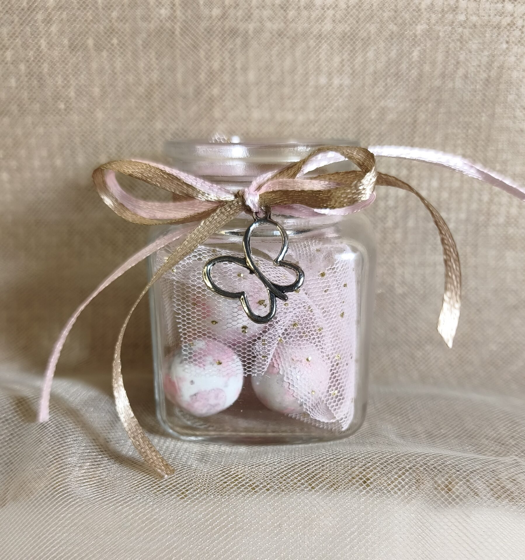 Mπομπονιερα Βαπτισης Βαζακι+Πεταλουδα+Τουλι glitter