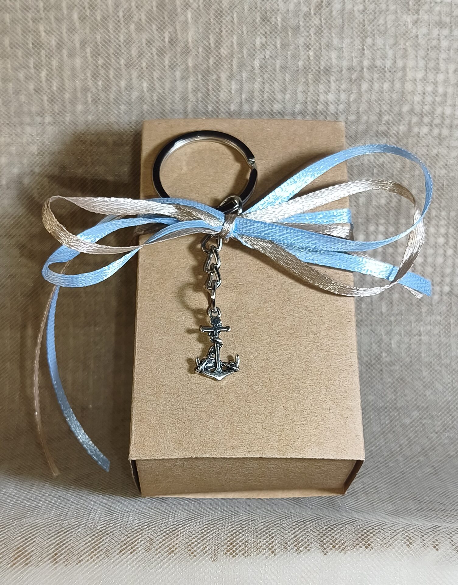 Mπομπονιερα Βαπτισης Κουτακι Craft+Αγκυρα Μπρελοκ