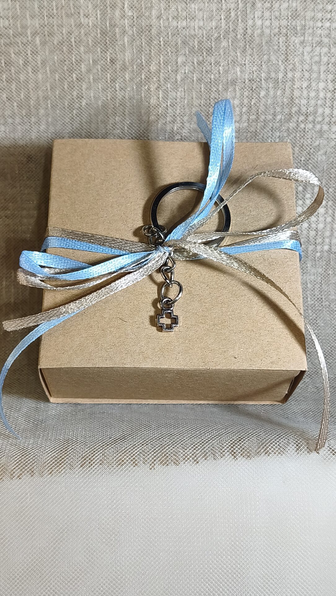 Mπομπονιερα Βαπτισης Κουτακι Craft+Σταυρος Μπρελοκ