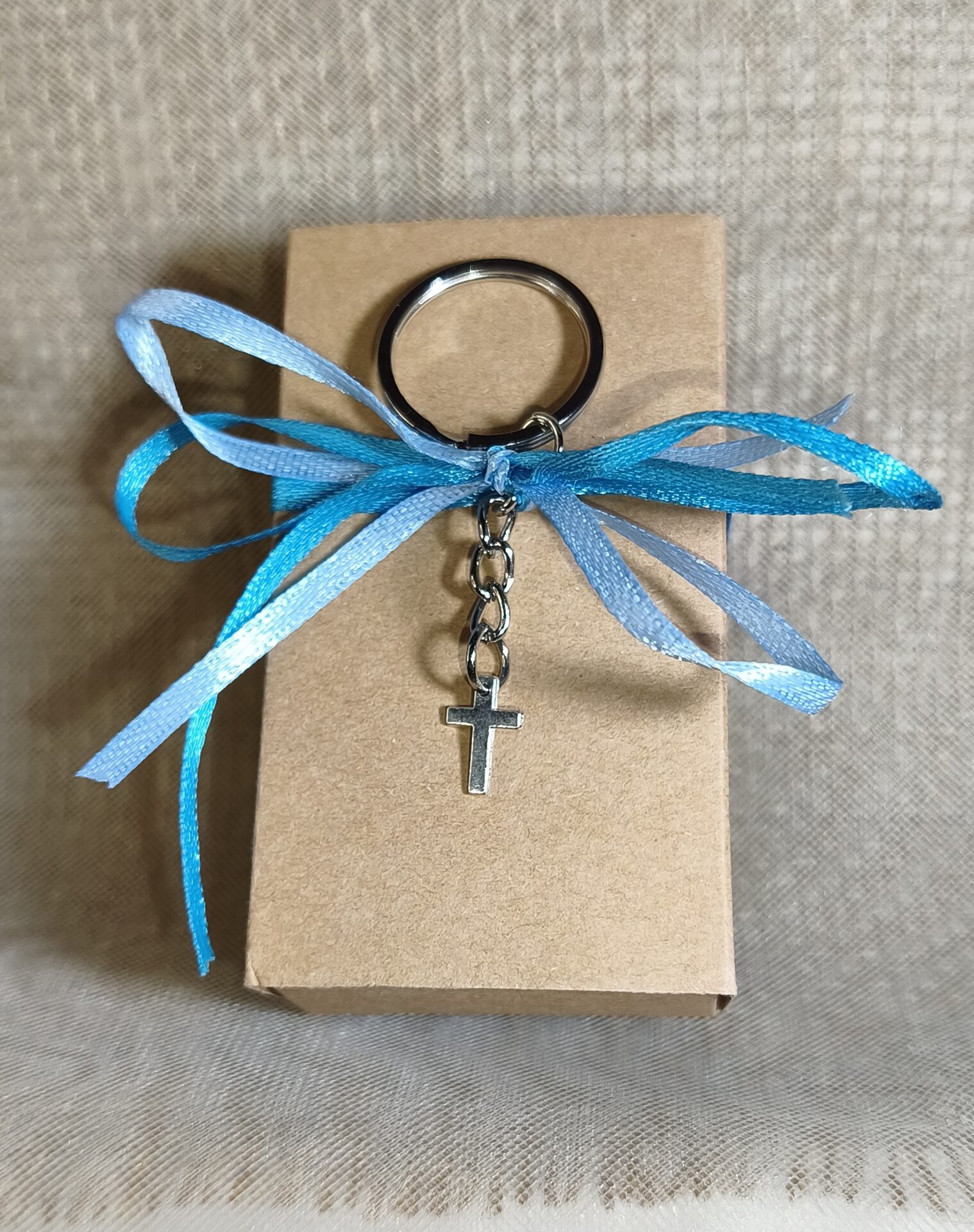 Mπομπονιερα Βαπτισης Κουτακι Craft+Σταυρος Μπρελοκ