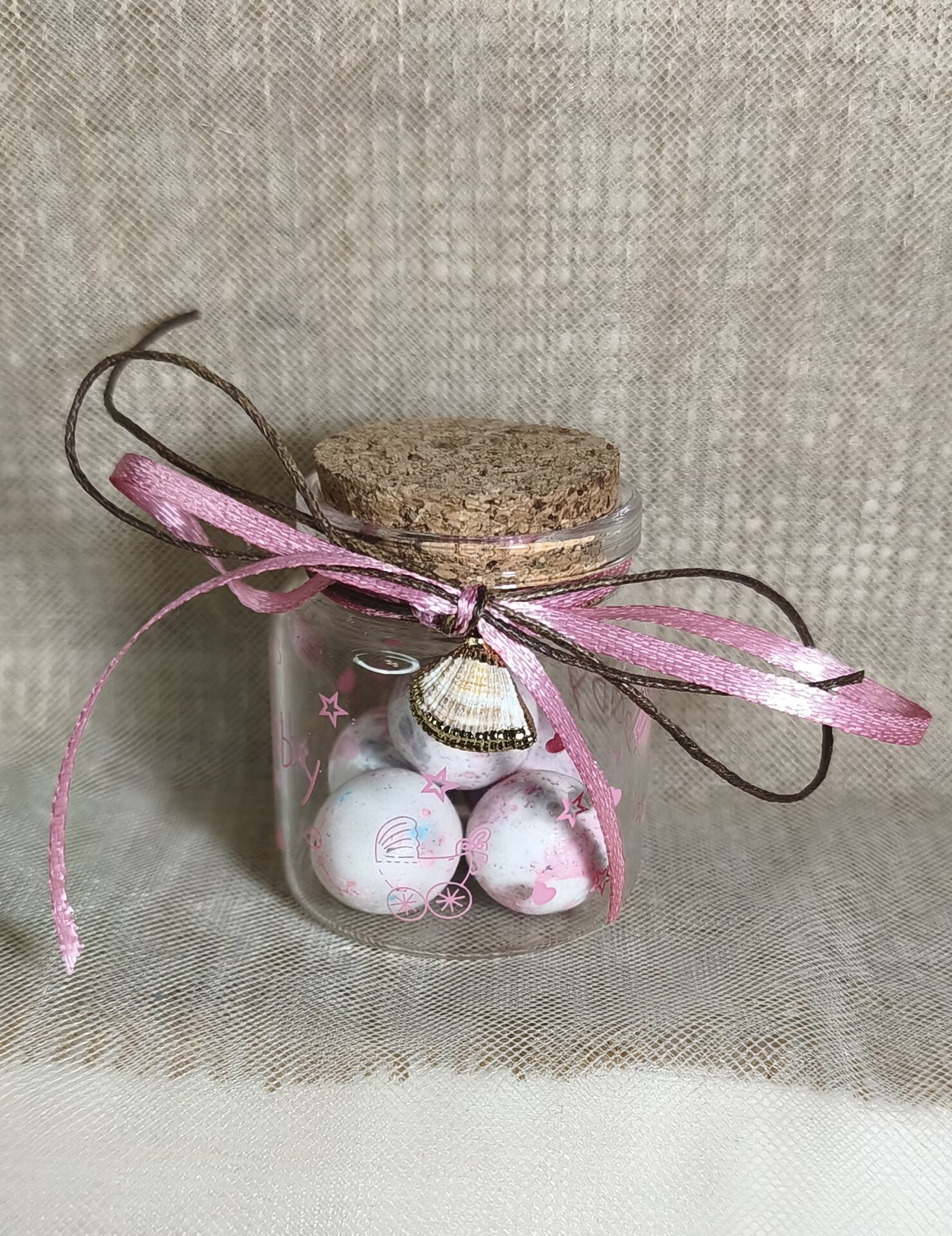 Μπομπονιερα Βαπτισης Βαζακι Τυπωμενο+Κοχυλι