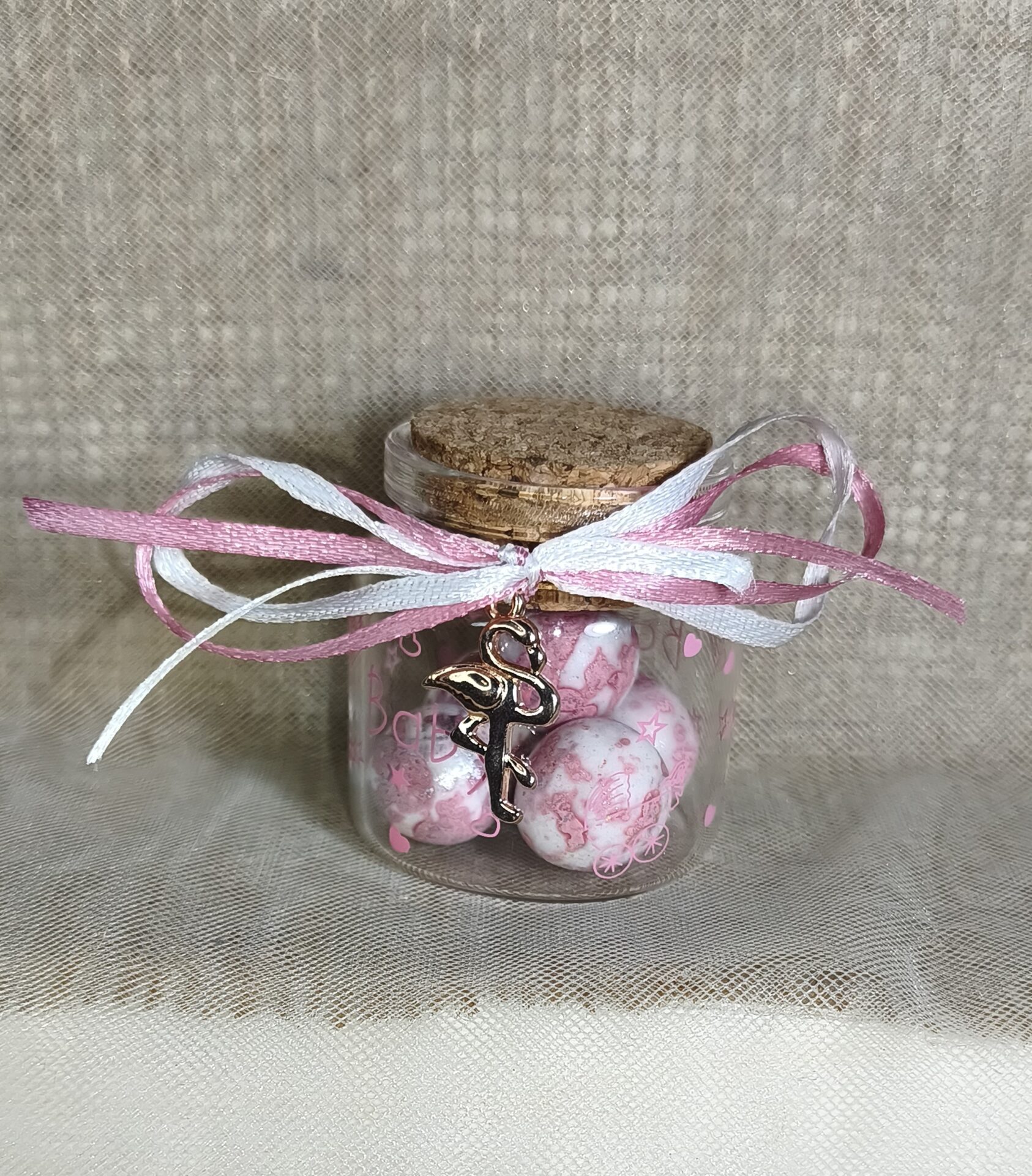 Μπομπονιερα Βαπτισης Βαζακι Τυπωμενο+Φλαμινγκο