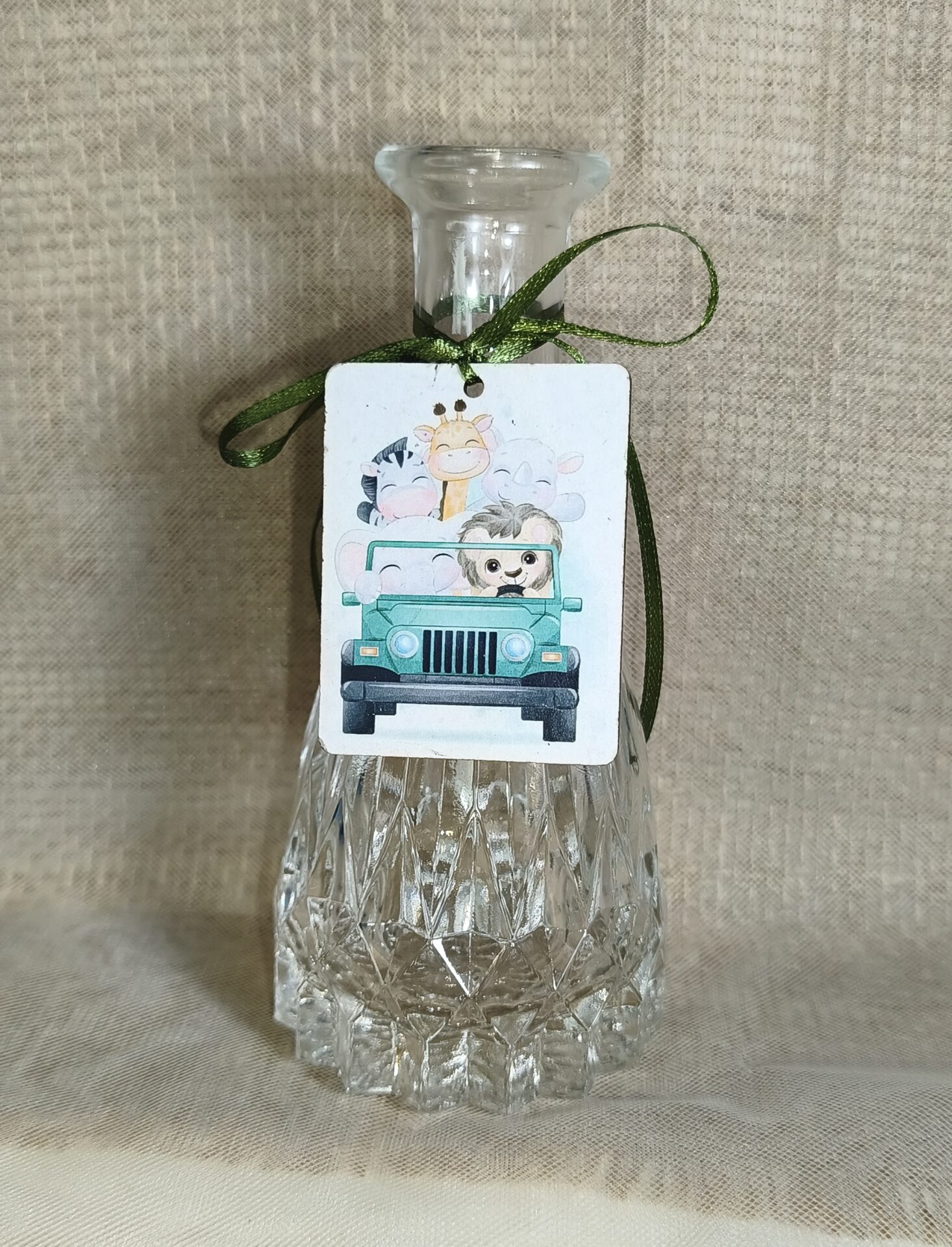 Μπομπονιερα Βαπτισης Βαζακι Αναγλυφο 120ml+Ζωακια Ζουγκλας Μαγνητακι